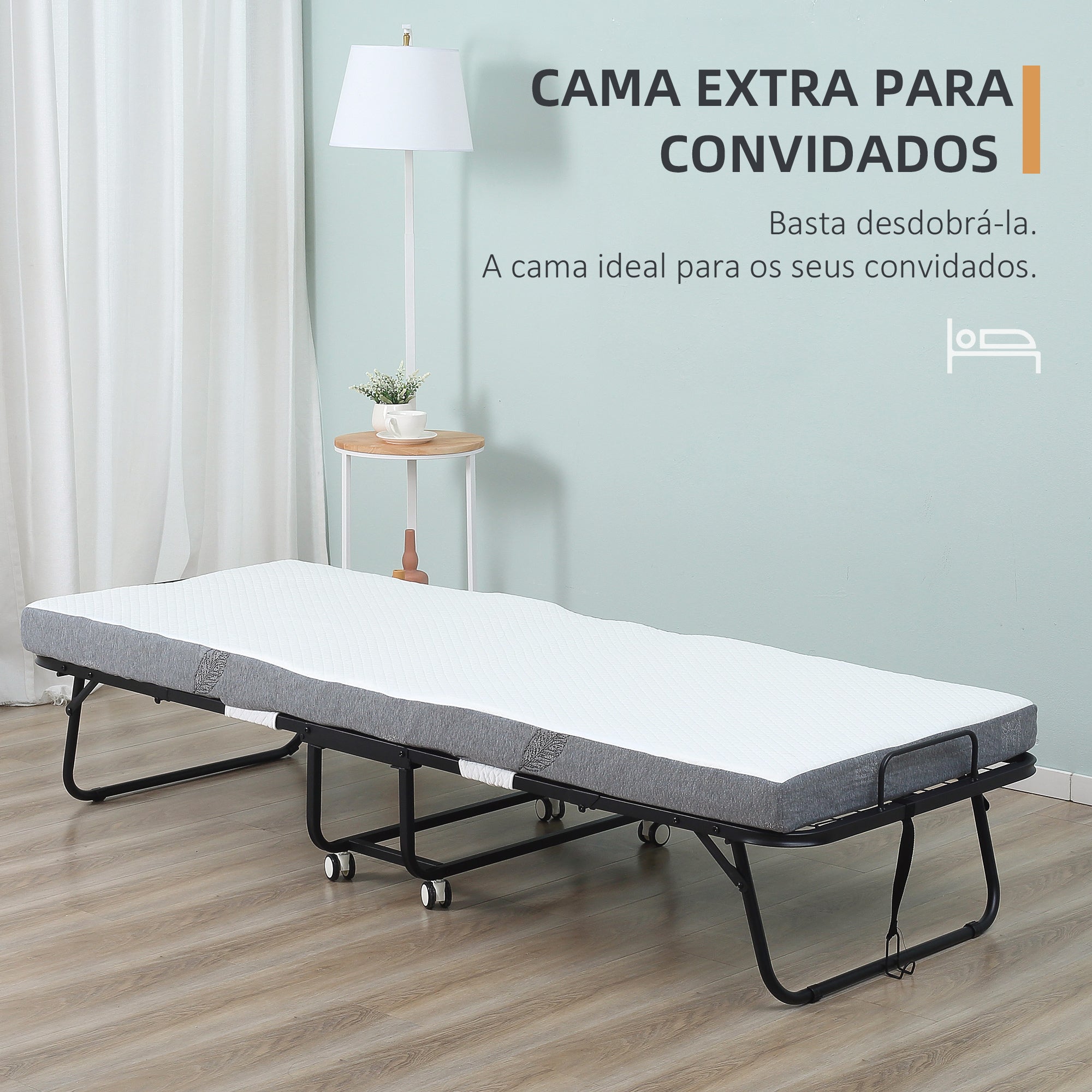 Cama Dobrável – 200x90x42,5cm – Branco e Preto – Aço