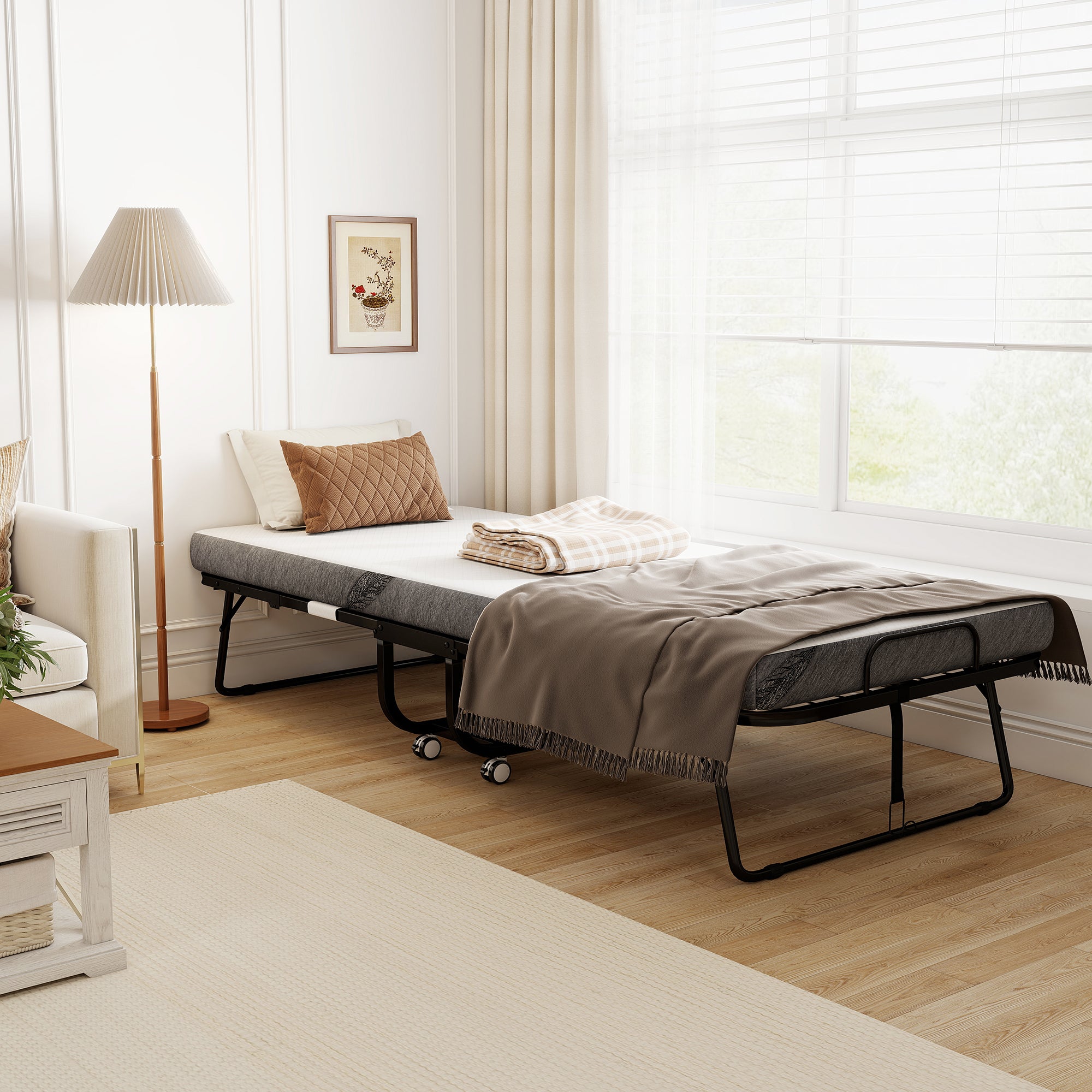 Cama Dobrável – 200x90x42,5cm – Branco e Preto – Aço