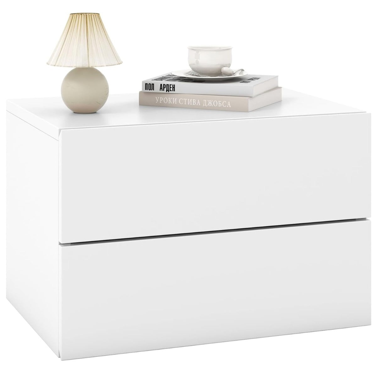 Mesinha de Cabeceira Flutuante com 2 Gavetas de Arrumação, Mesinha de Cabeceira Montada na Parede 42 x 30 x 28 cm Branco