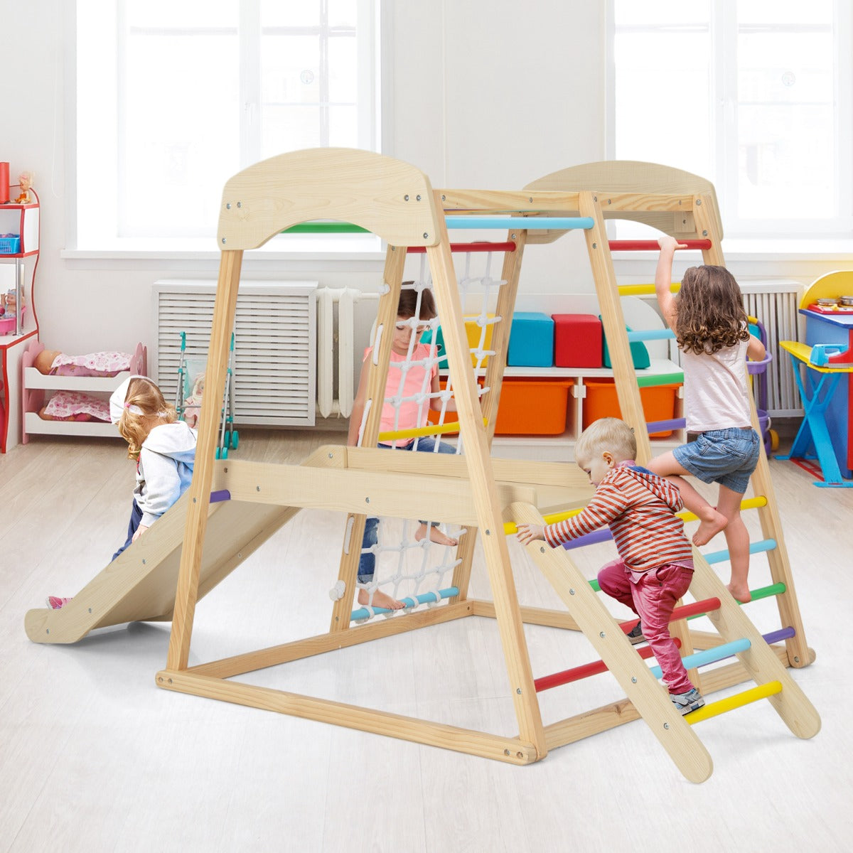 Parque Infantil Interior 6 em 1 – Multicolorido – Madeira