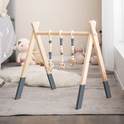 Ginásio para Bebés com Brinquedos para Dentição Desenvolvimento Cerebral em Madeira Dobrável para Crianças +3 Meses Cinzento 66 x 40 x 60 cm