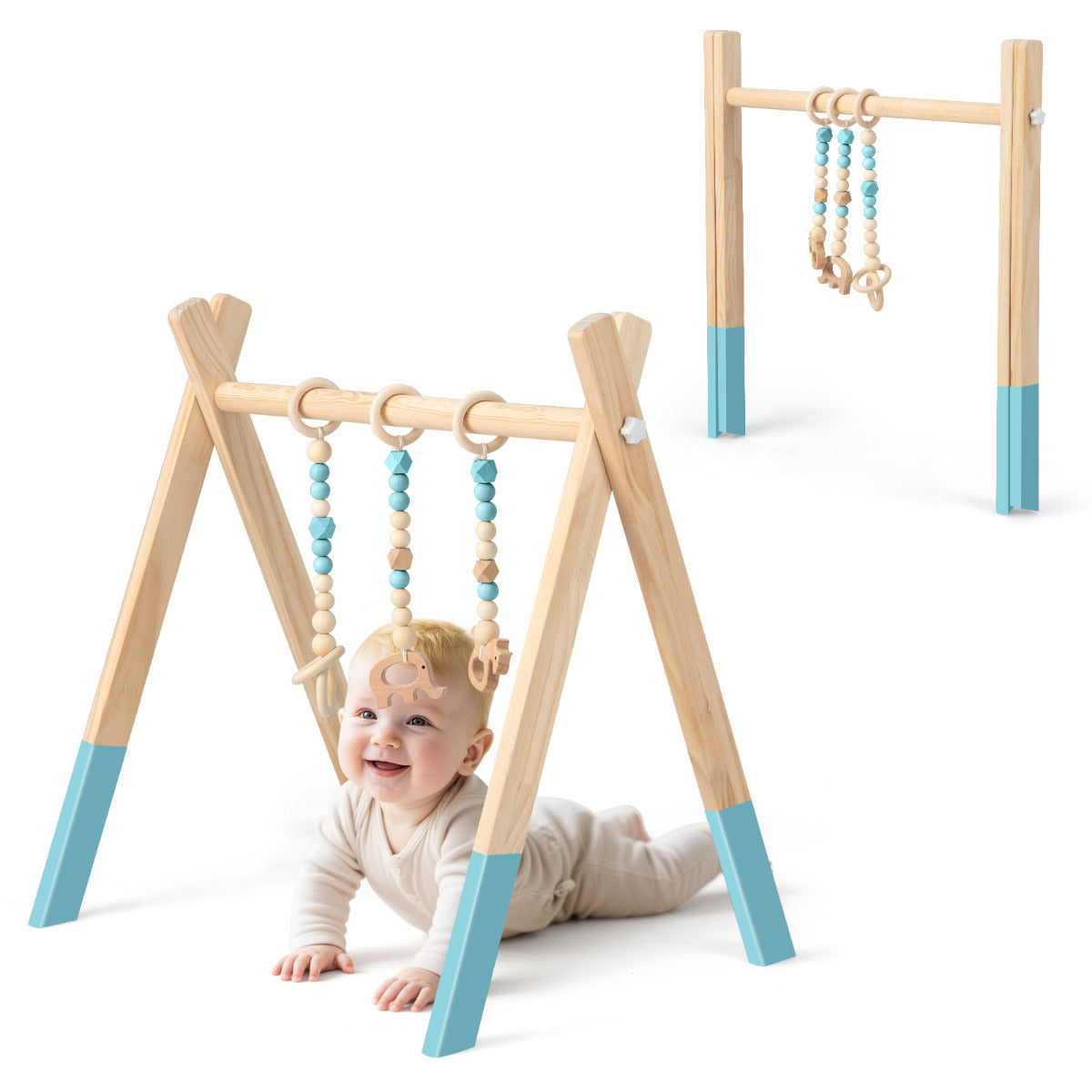 Ginásio para Bebés com Brinquedos para Dentição Desenvolvimento Cerebral Dobrável em Madeira para Crianças +3 Meses Verde 66 x 40 x 60 cm