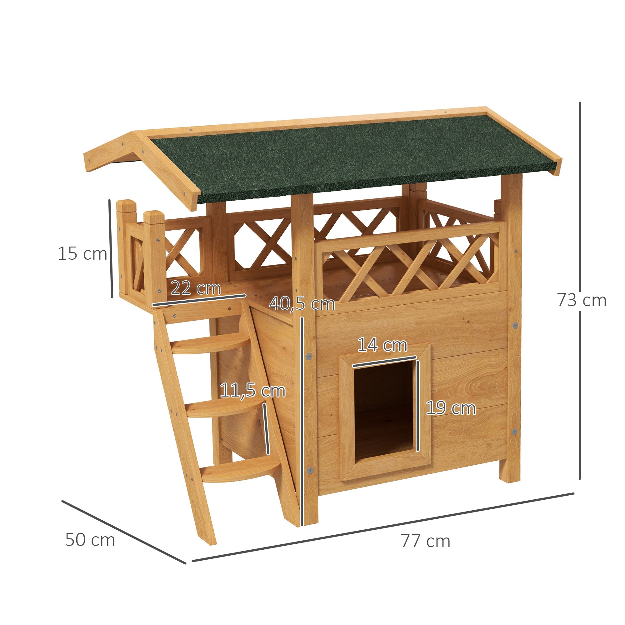 Casa para Gatos de Madeira 77x50x73 cm Cor de Madeira Natural