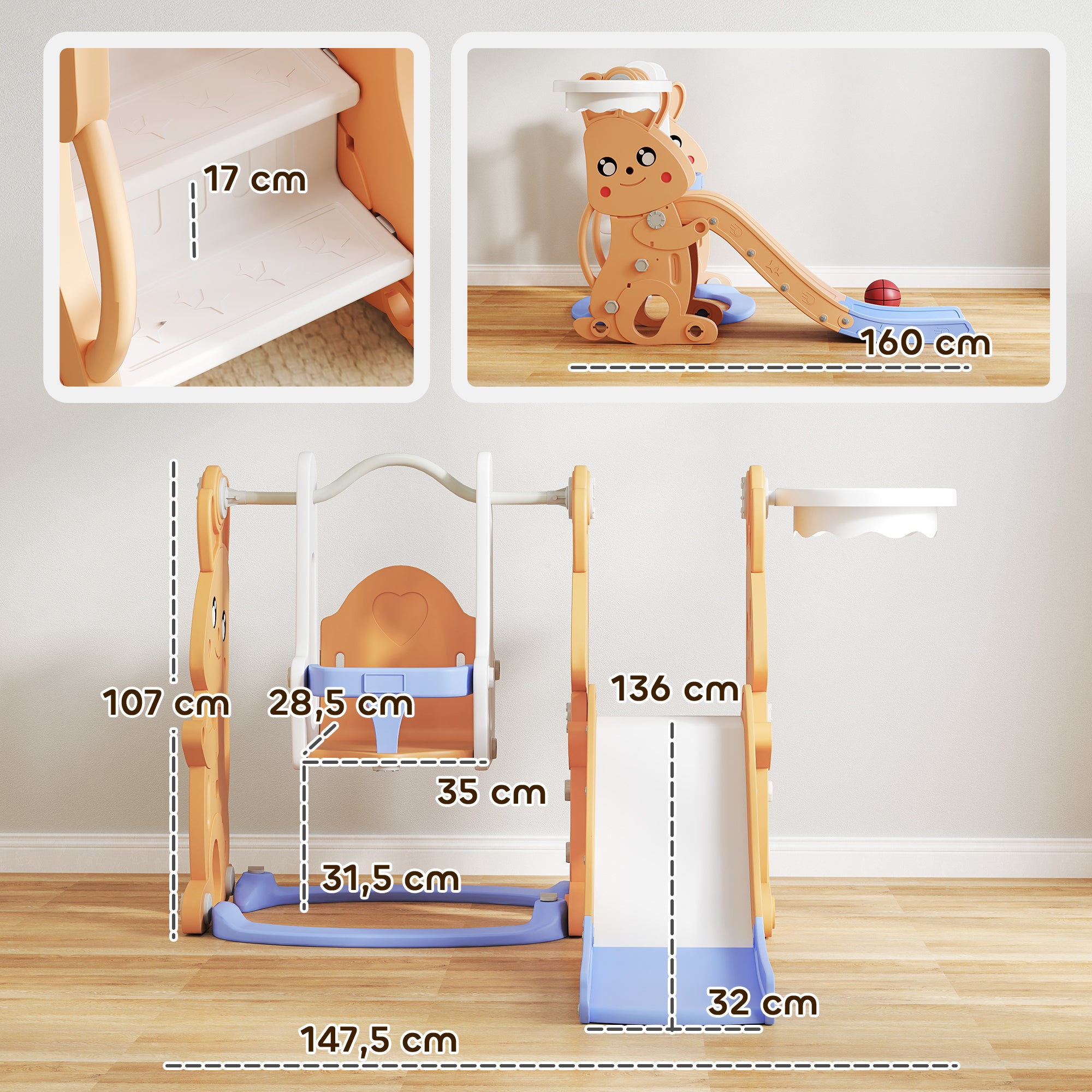 Parque Infantil 4 em 1 Laranja 147,5x160x107 cm