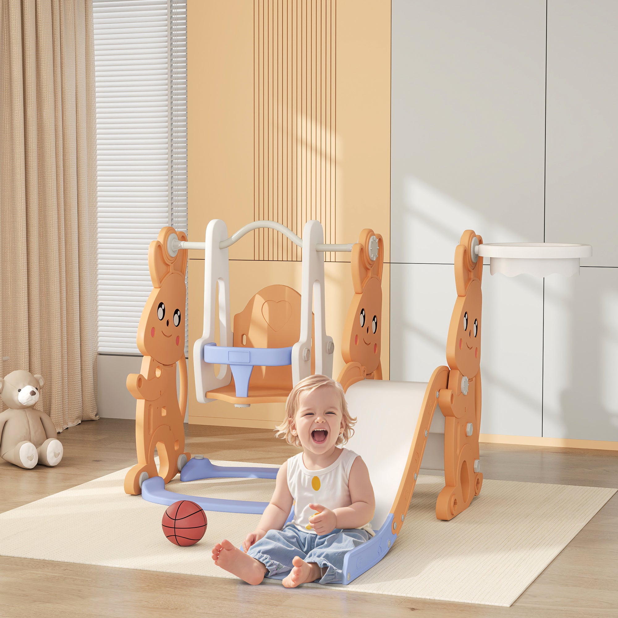 Parque Infantil 4 em 1 Laranja 147,5x160x107 cm
