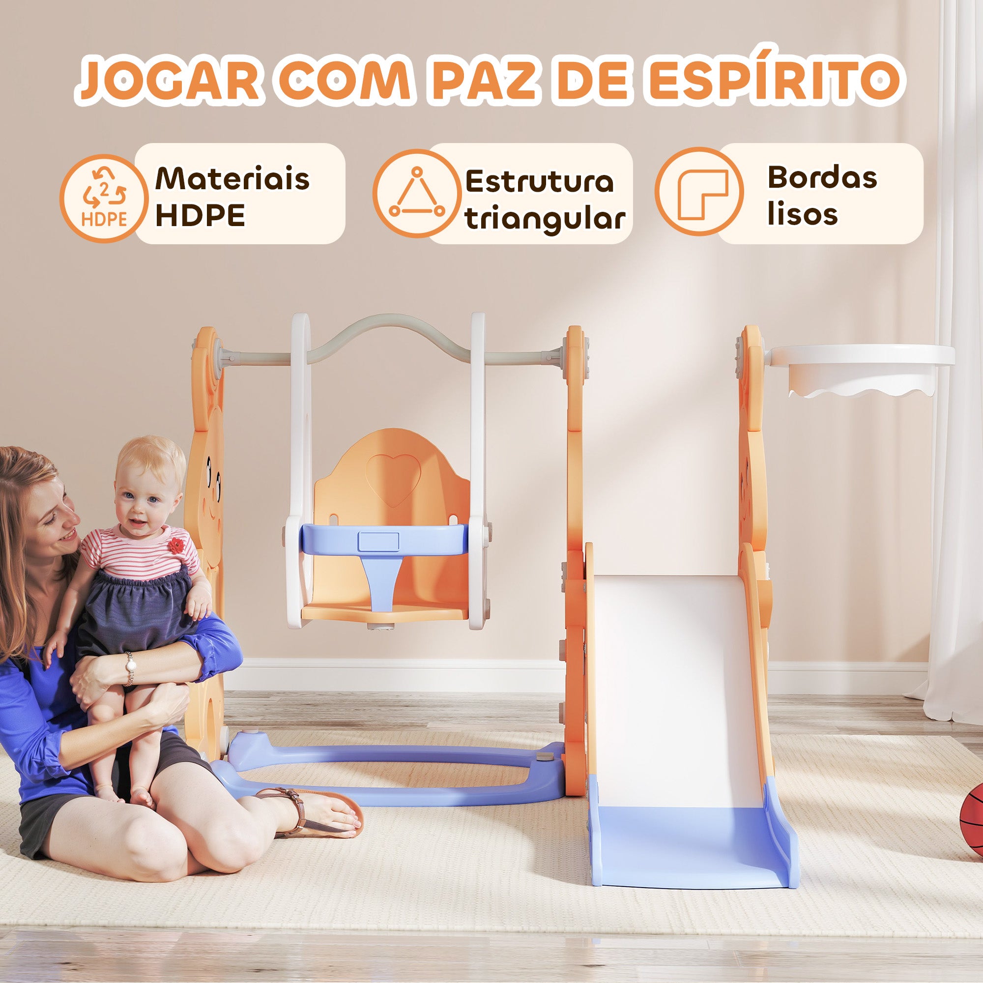 Parque Infantil 4 em 1 Laranja 147,5x160x107 cm