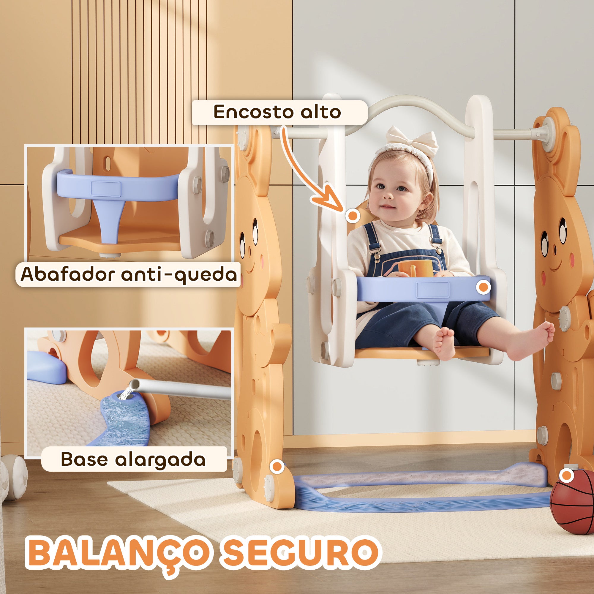 Parque Infantil 4 em 1 Laranja 147,5x160x107 cm