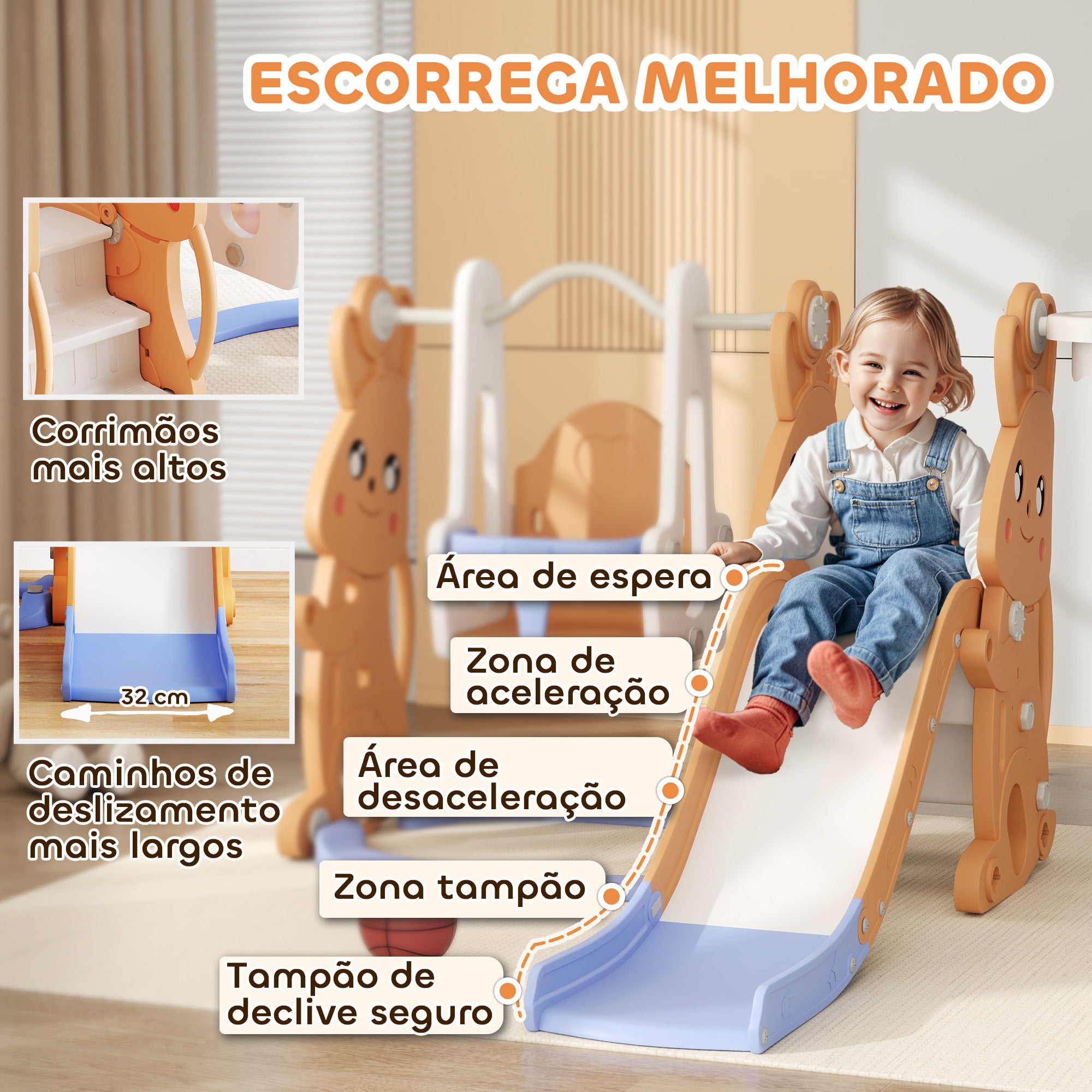 Parque Infantil 4 em 1 Laranja 147,5x160x107 cm