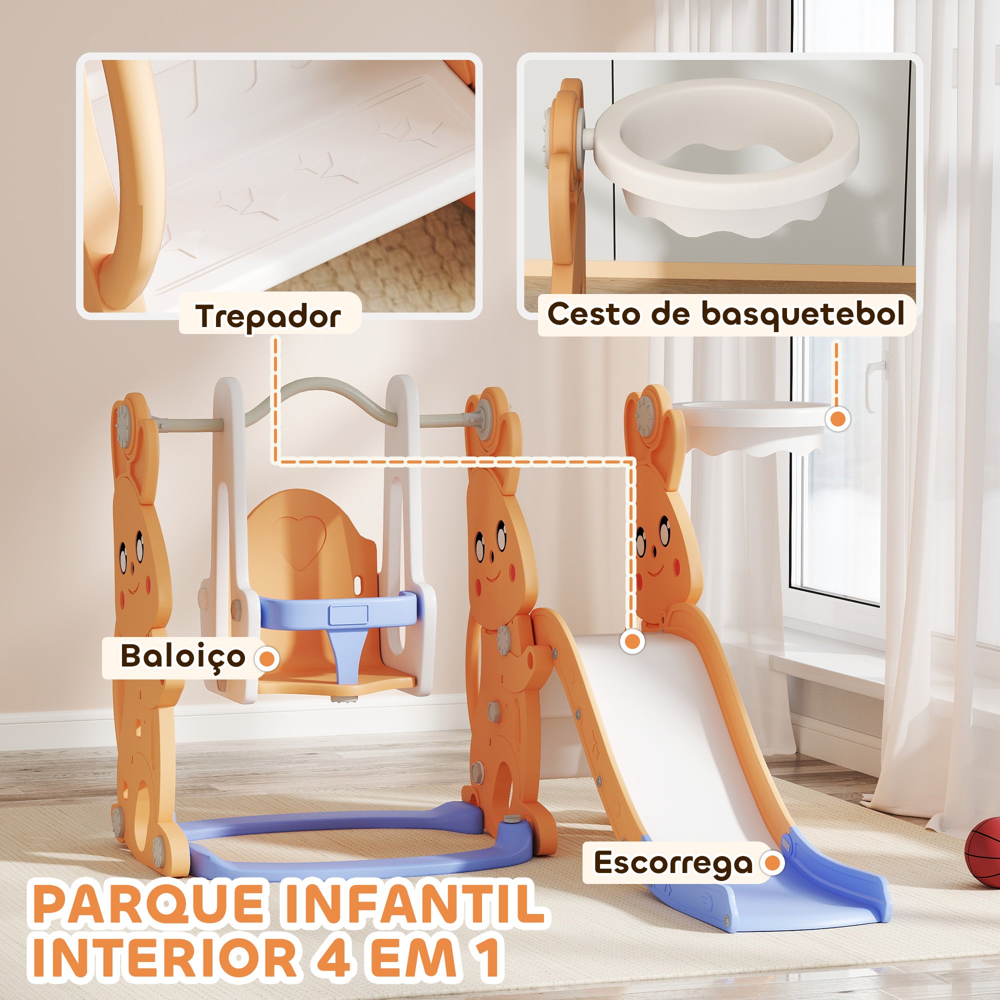 Parque Infantil 4 em 1 Laranja 147,5x160x107 cm