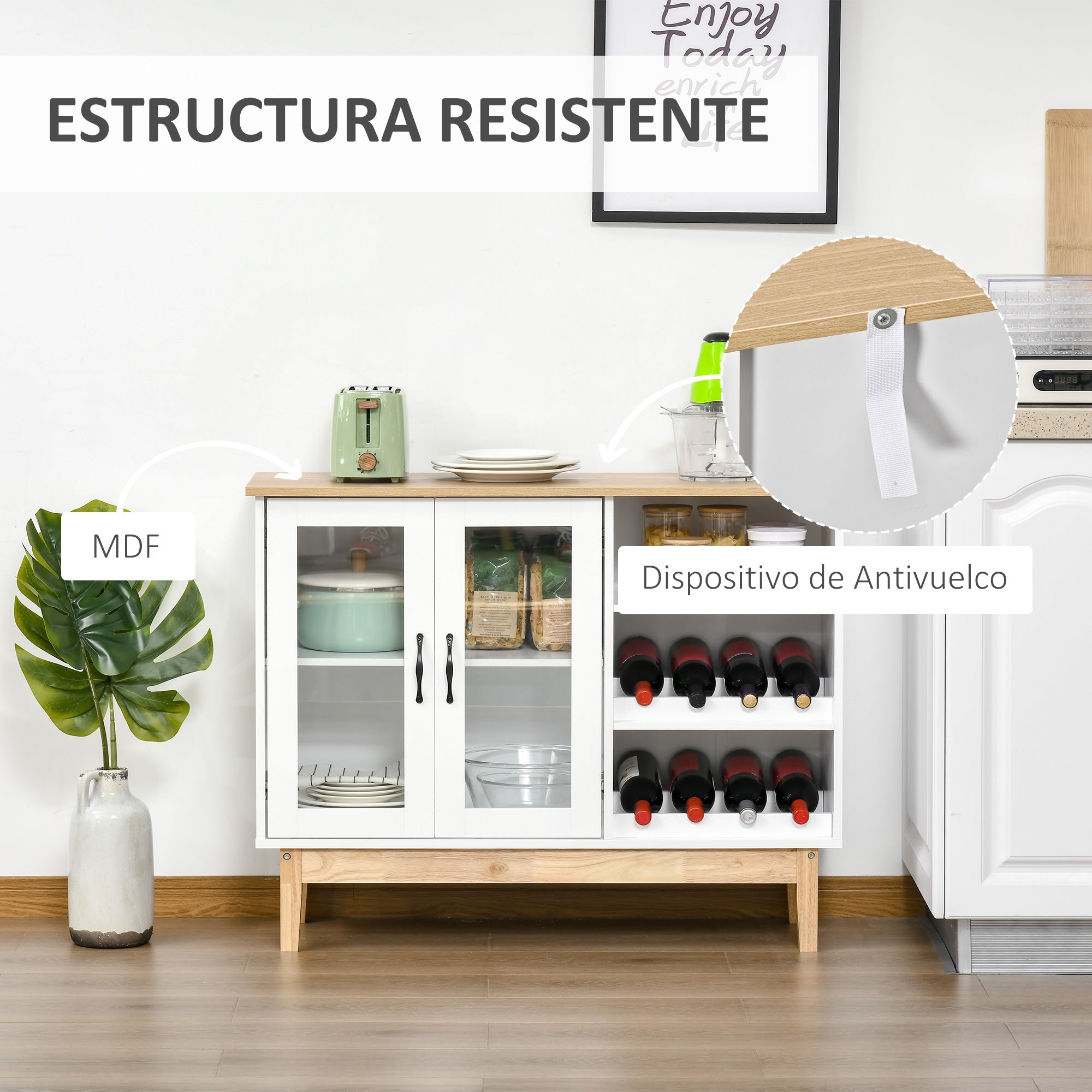 Aparador de Cozinha com Suporte para 8 Garrafas de Vinho 103x34x80cm Branco