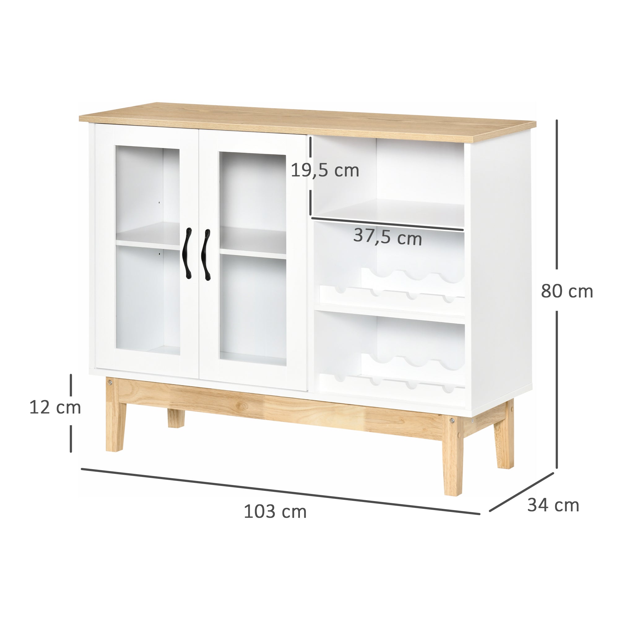 Aparador de Cozinha com Suporte para 8 Garrafas de Vinho 103x34x80cm Branco
