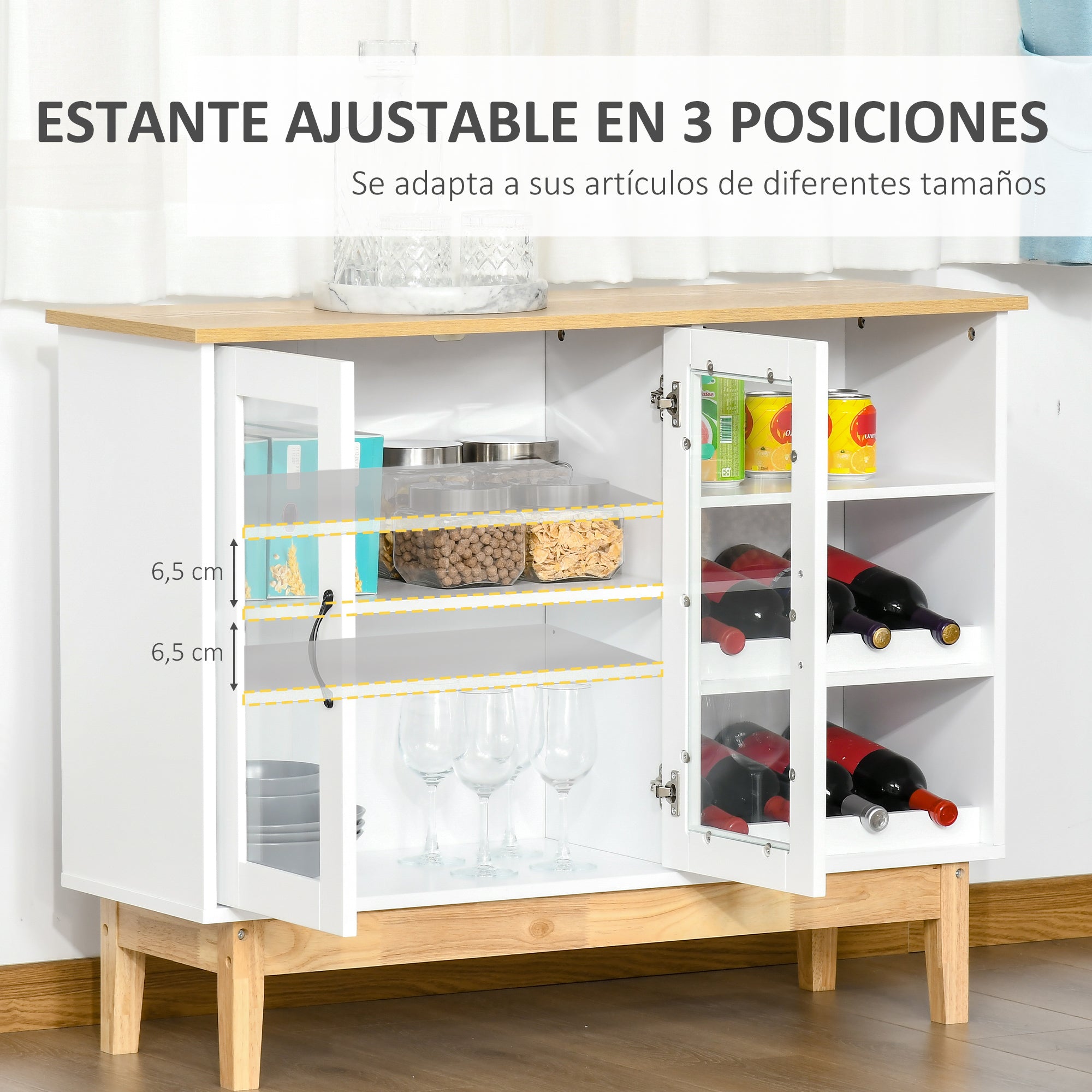 Aparador de Cozinha com Suporte para 8 Garrafas de Vinho 103x34x80cm Branco