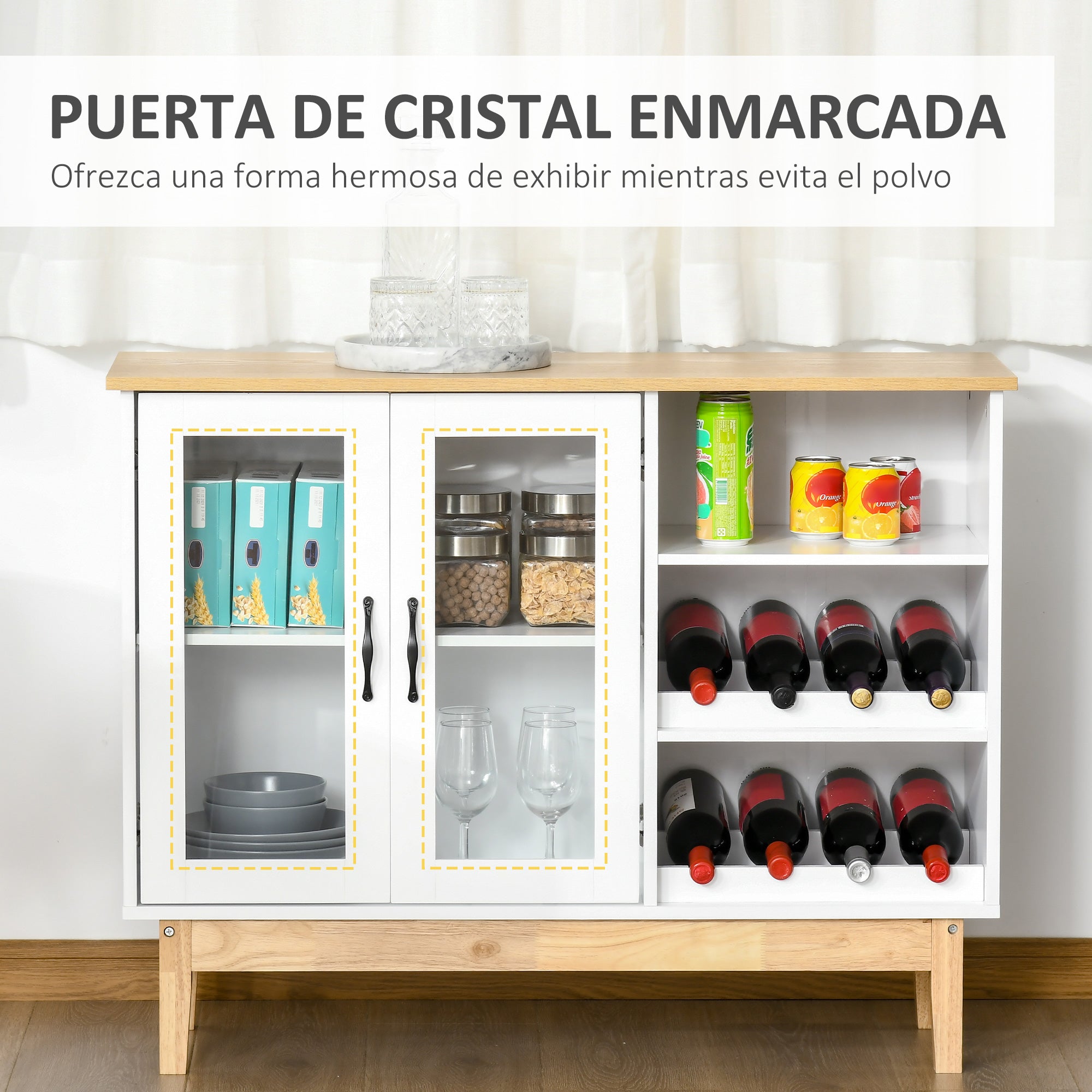 Aparador de Cozinha com Suporte para 8 Garrafas de Vinho 103x34x80cm Branco