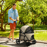 Carrinho para Animais de Estimação 2 em 1 Dobrável 81x68x98,5 cm - Cor Cáqui
