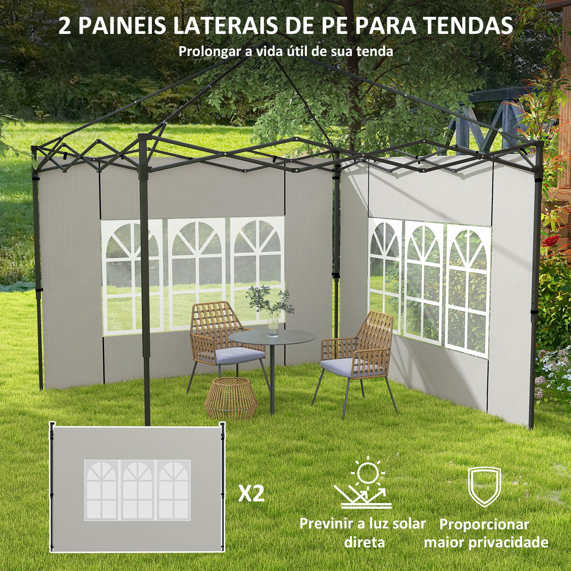 Conjunto de 2 Paredes Laterais para Tendas 3x3m e 3x6m - Branco 293x193cm