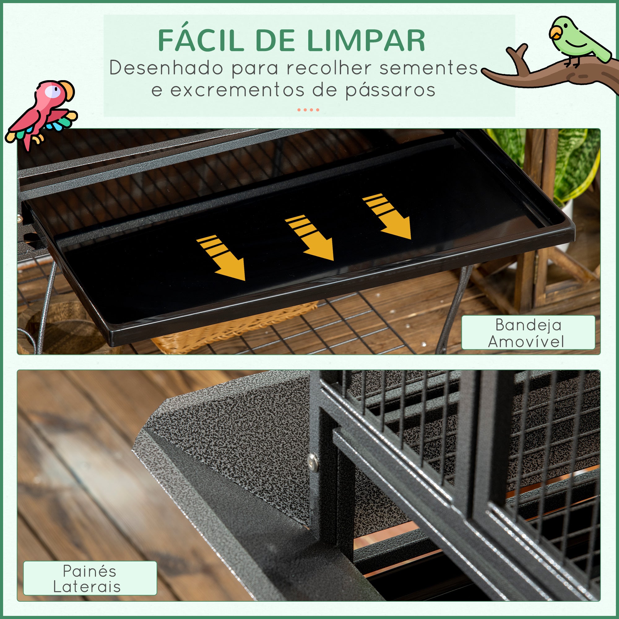 Gaiola para Pássaros de Metal com 2 Portas e Rodas 80x76,5x168 cm - Cinza Escuro