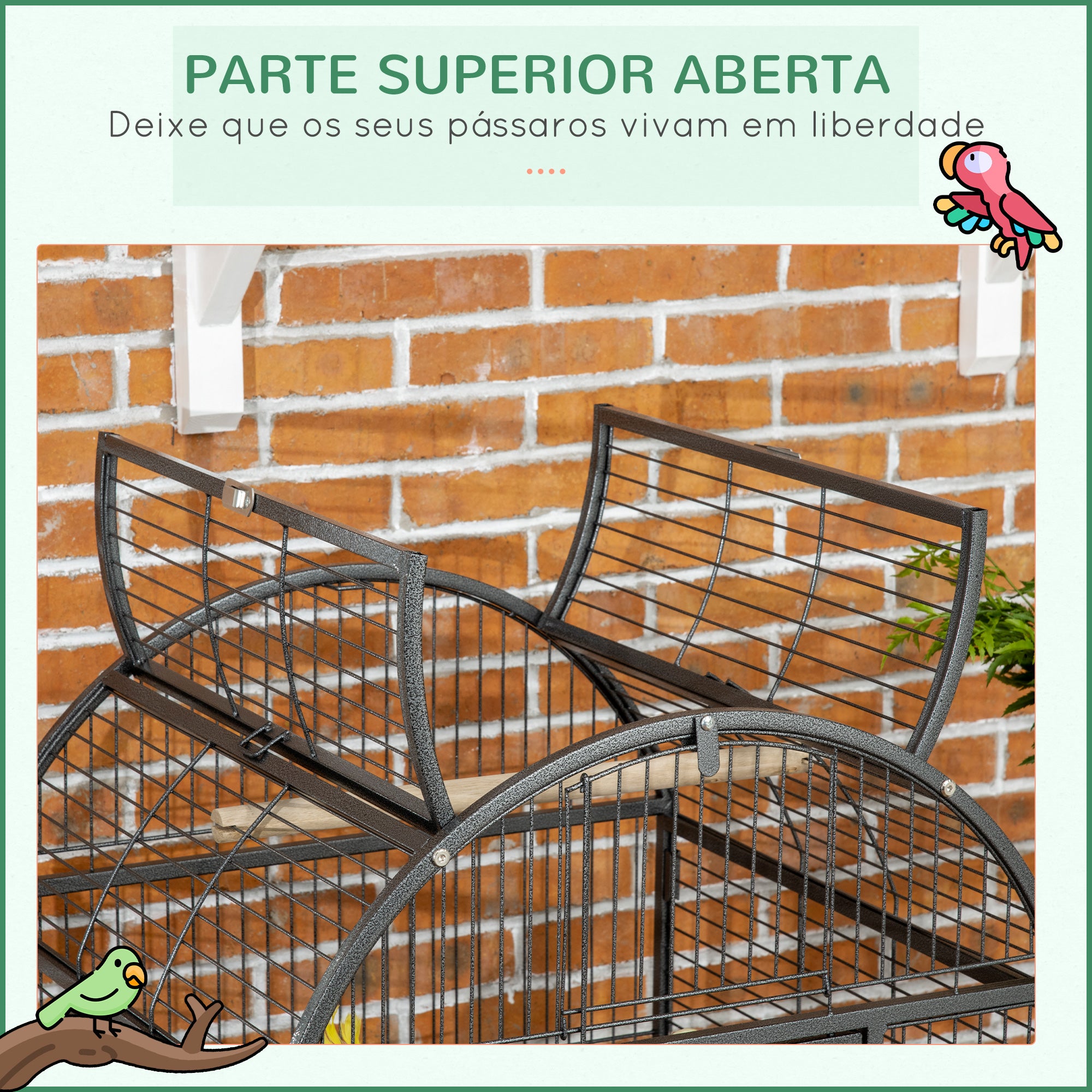 Gaiola para Pássaros de Metal com 2 Portas e Rodas 80x76,5x168 cm - Cinza Escuro