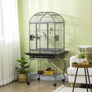 Gaiola para Pássaros de Metal com 2 Portas e Rodas 80x76,5x168 cm - Cinza Escuro