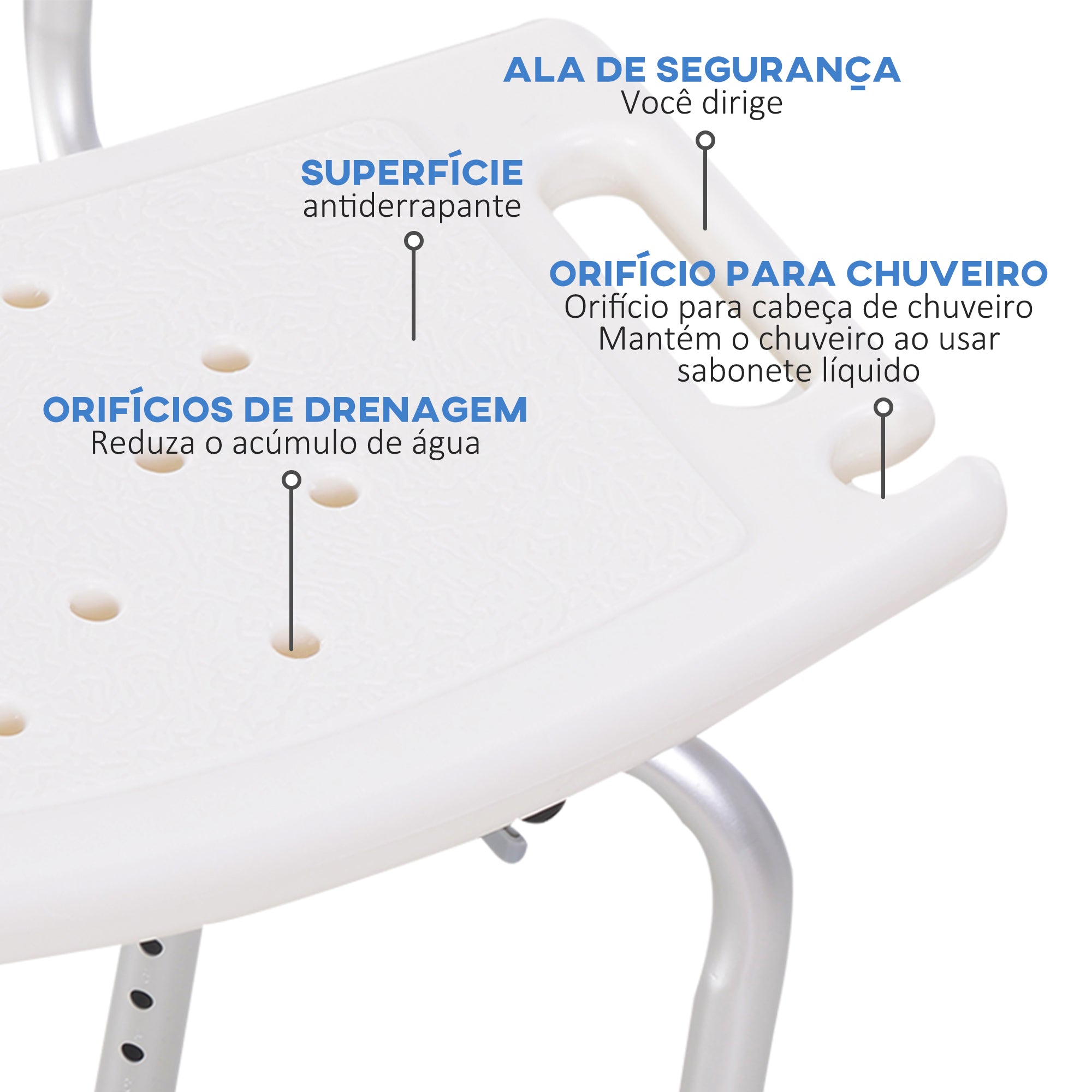 Banco de Duche Antiderrapante 50,6x43x71-88 cm - Branco e Prata