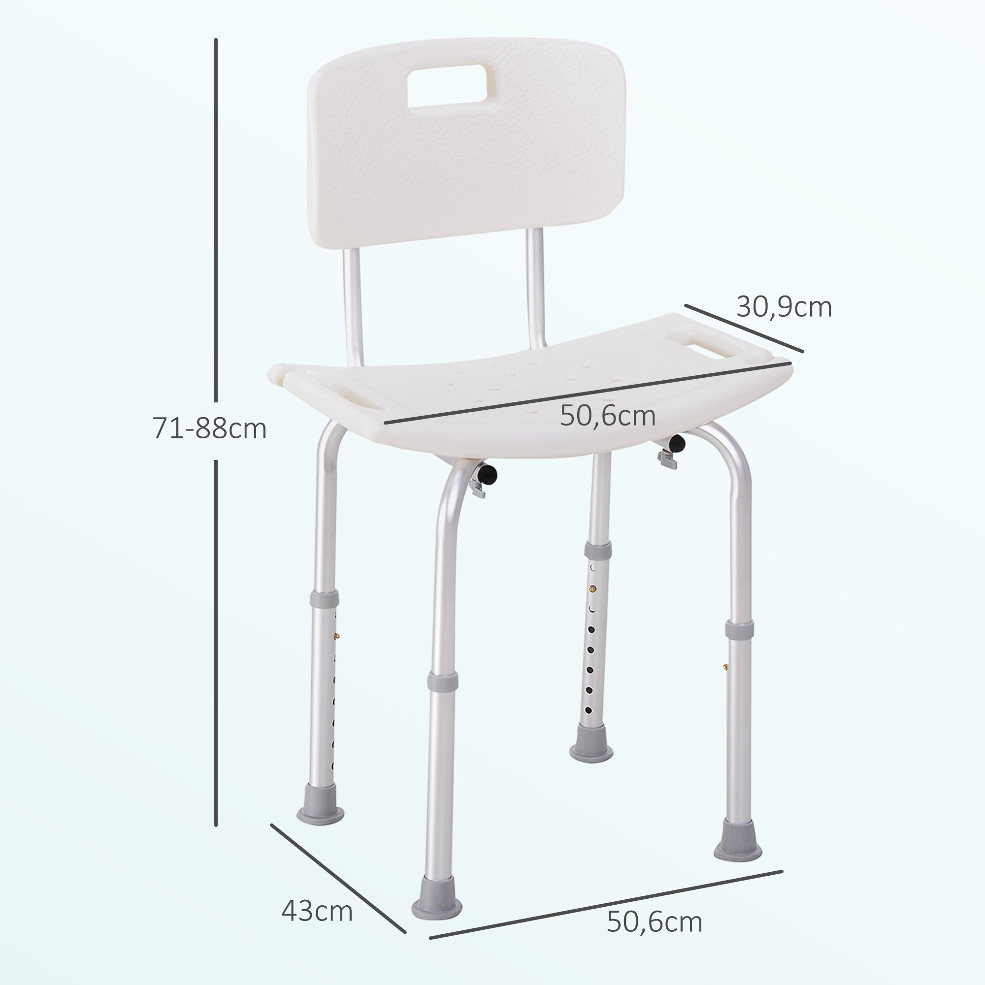 Cadeira de Banho Antiderrapante 50,6x43x71-88 cm - Branco e Prata