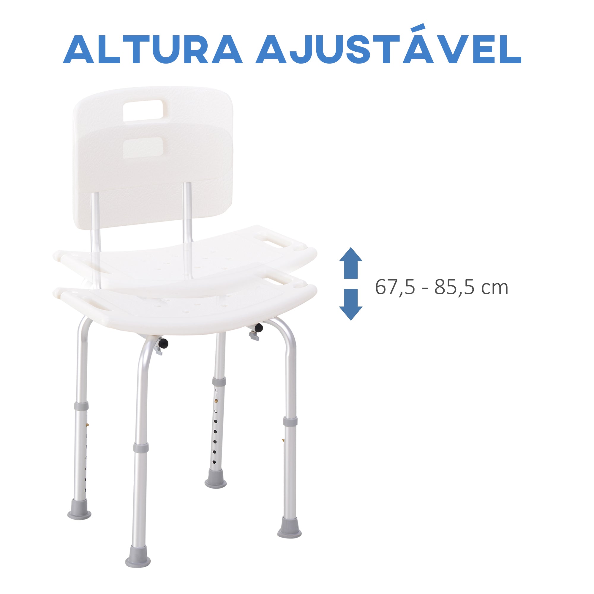 Cadeira de Banho Antiderrapante 50,6x43x71-88 cm - Branco e Prata