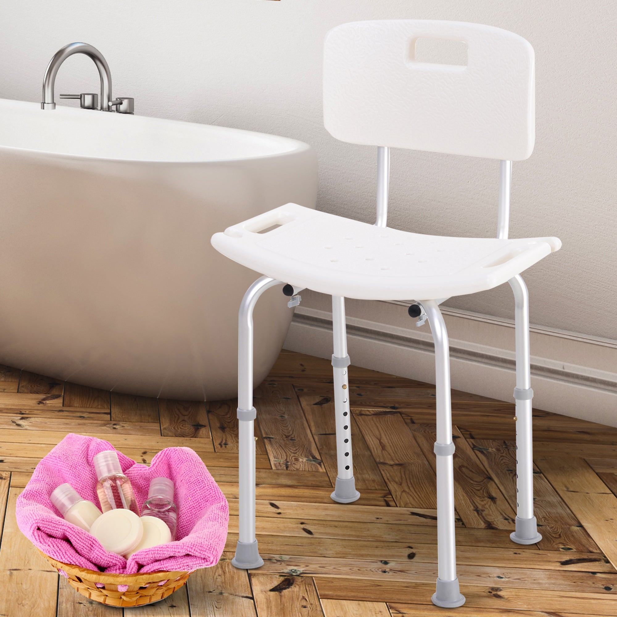 Cadeira de Banho Antiderrapante 50,6x43x71-88 cm - Branco e Prata