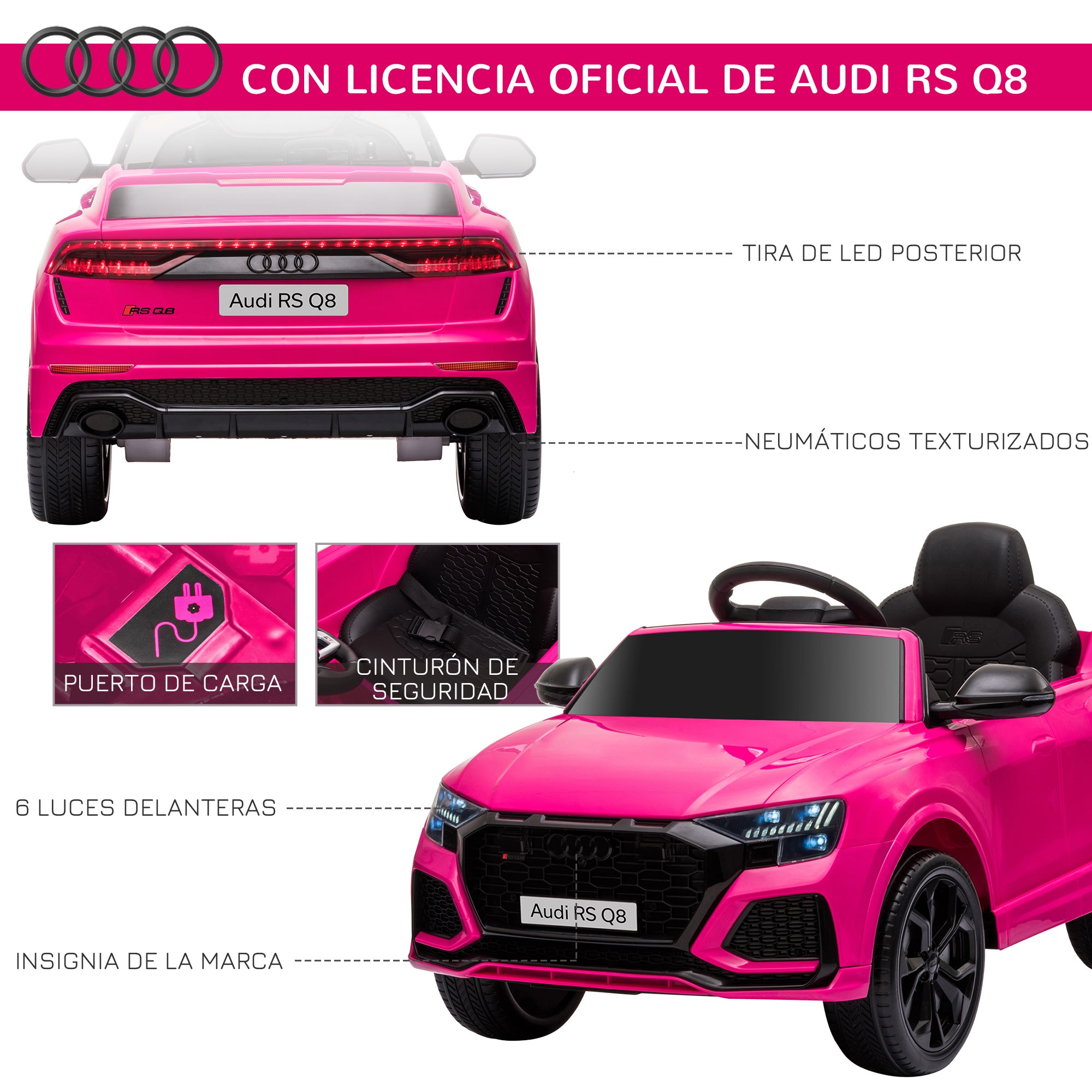 Carro Elétrico Infantil Licença Audi RS Q8 101x62x51cm - Rosa