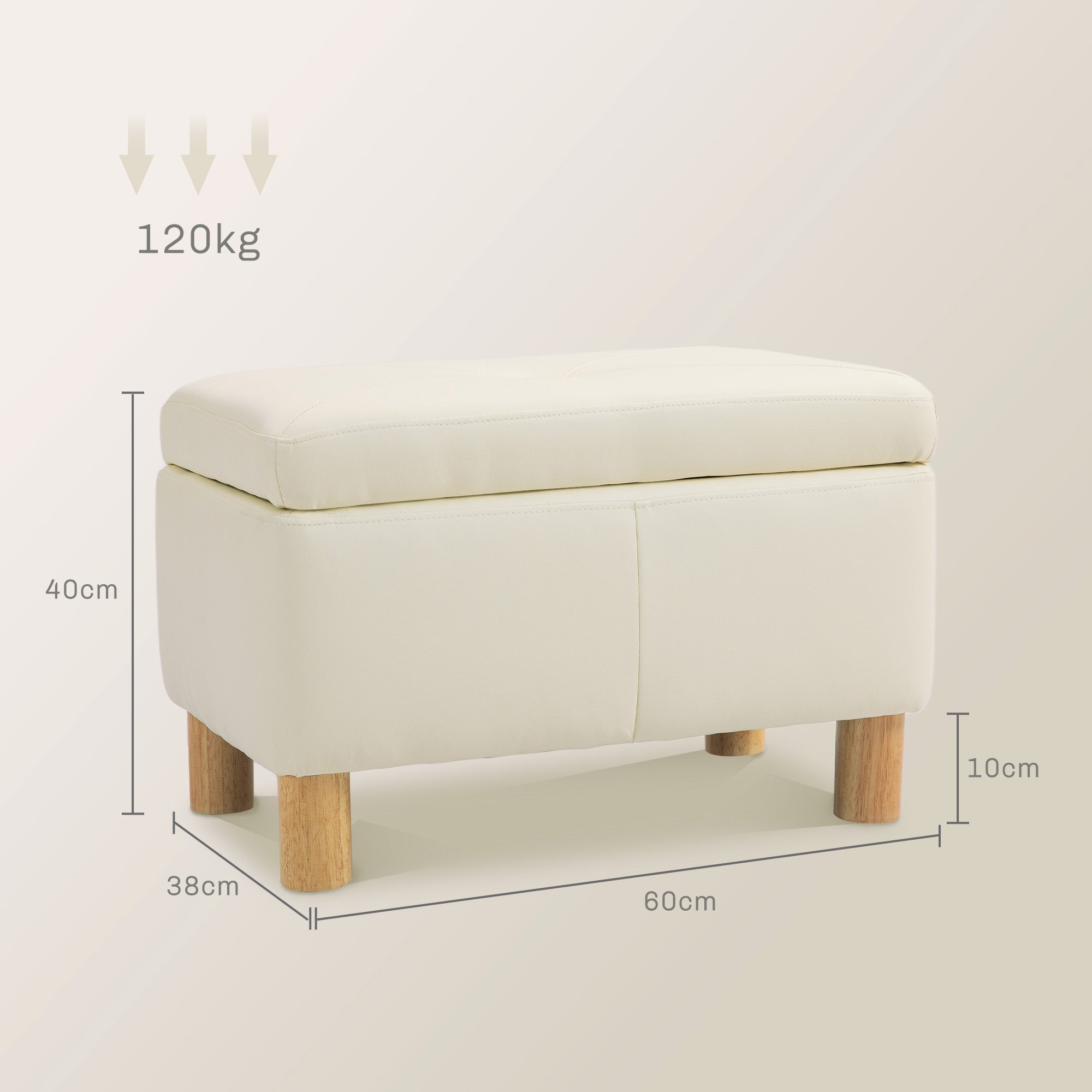 Baú de Armazenamento Estofado 60x38x40 cm - Cor Creme