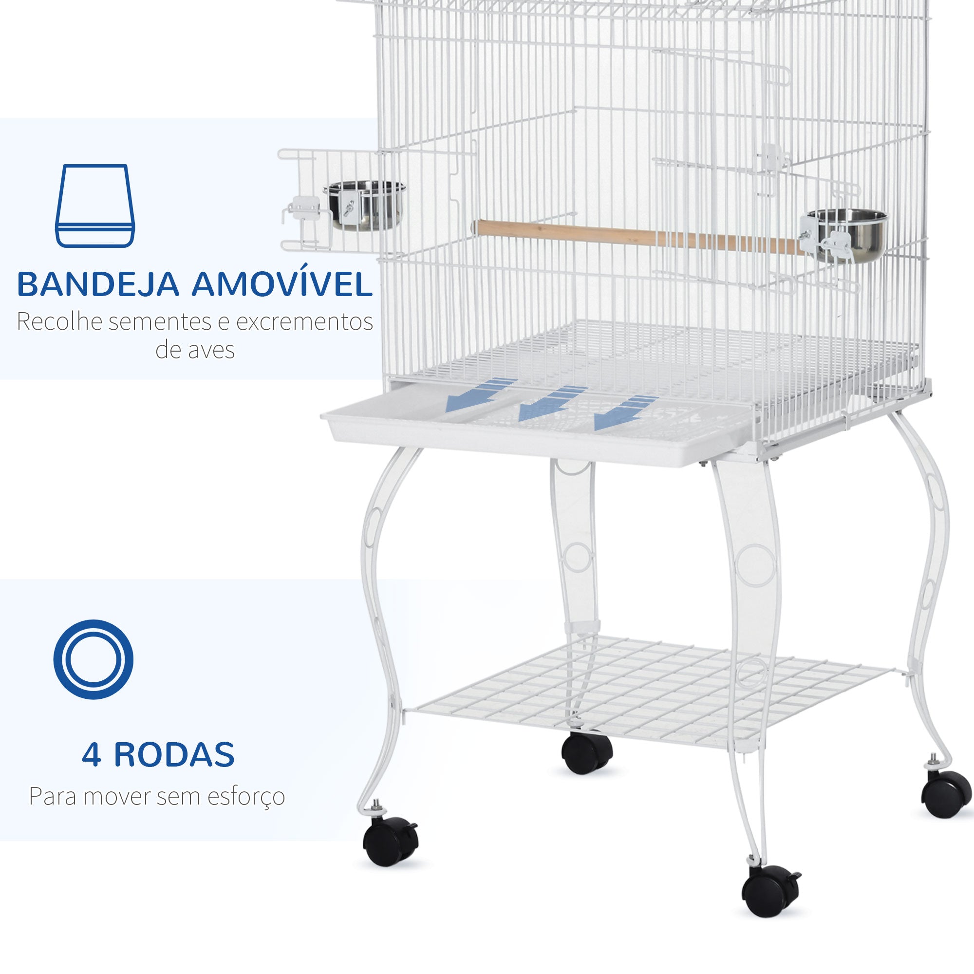 Gaiola para Pássaros Grande – 50x49x137cm – Branca – Metal e Madeira