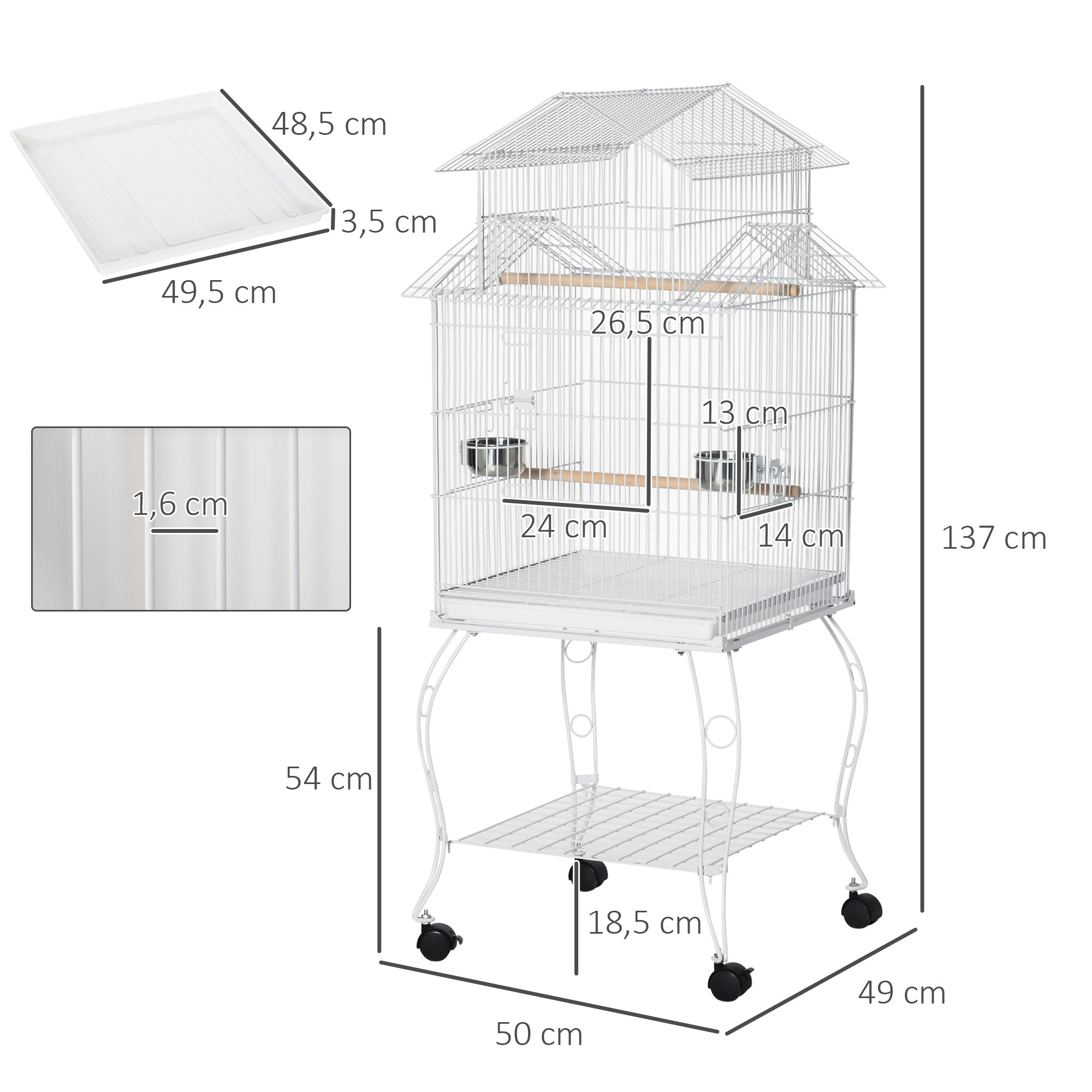 Gaiola para Pássaros Grande – 50x49x137cm – Branca – Metal e Madeira