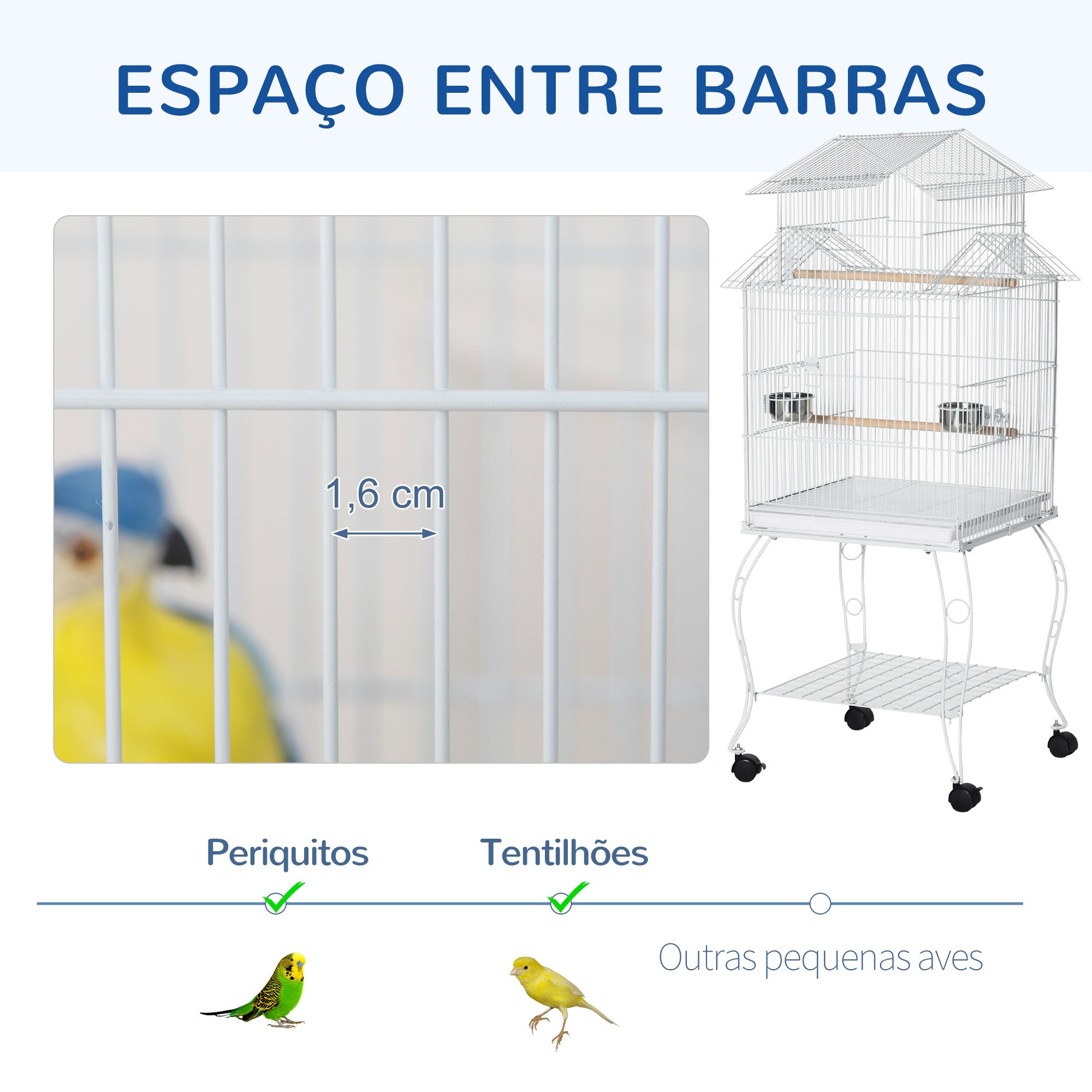 Gaiola para Pássaros Grande – 50x49x137cm – Branca – Metal e Madeira