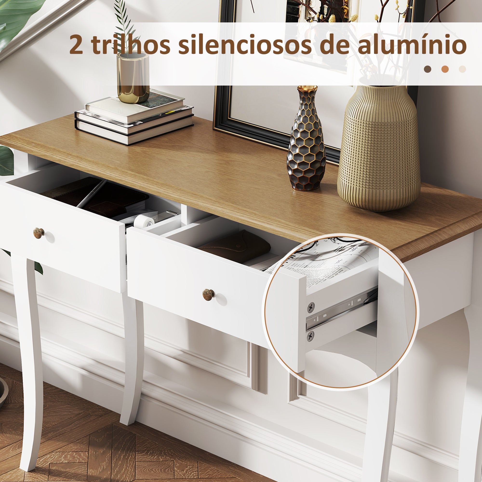 Mesa Consola de Entrada Estilo Francês 100x35x76,5 cm - Branco