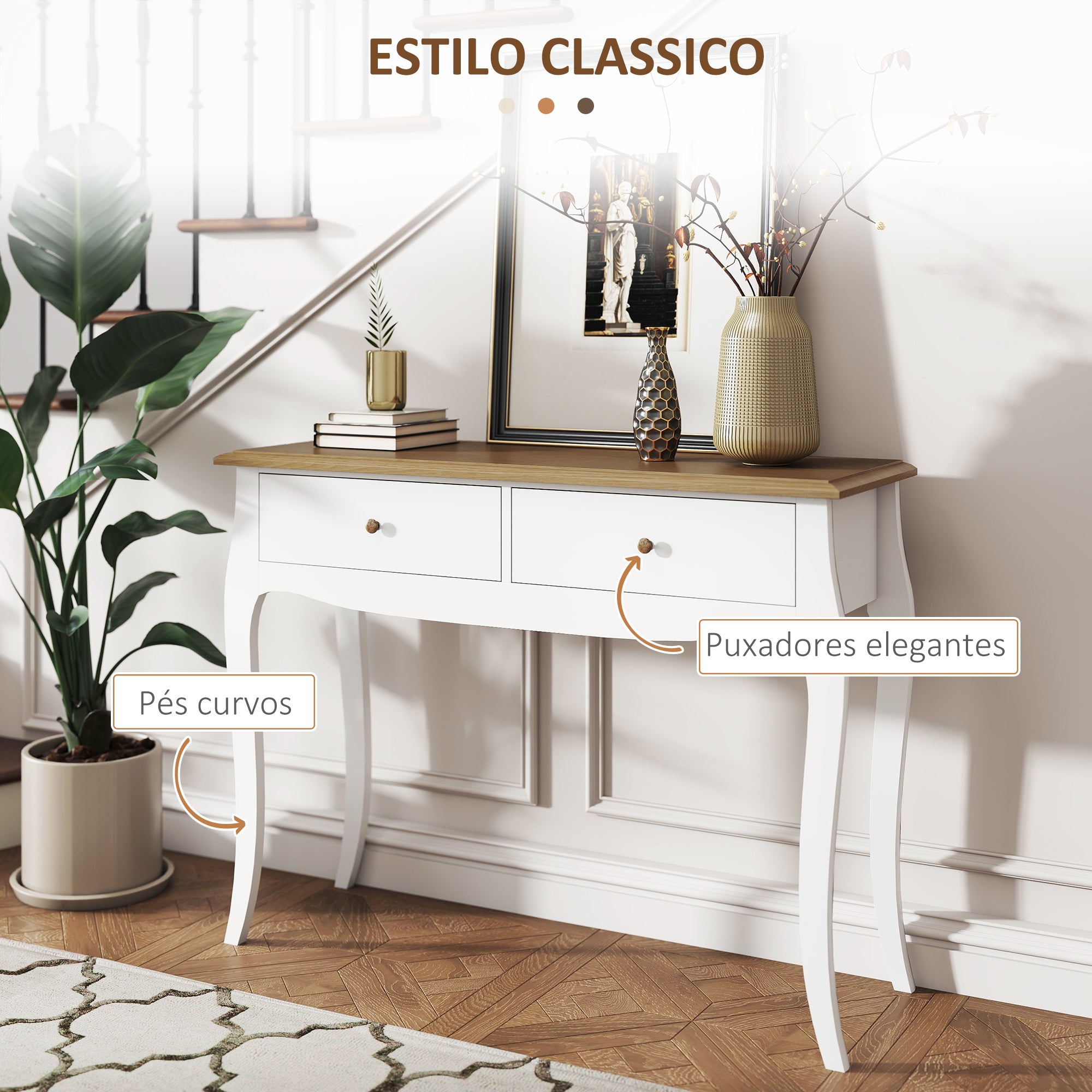 Mesa Consola de Entrada Estilo Francês 100x35x76,5 cm - Branco