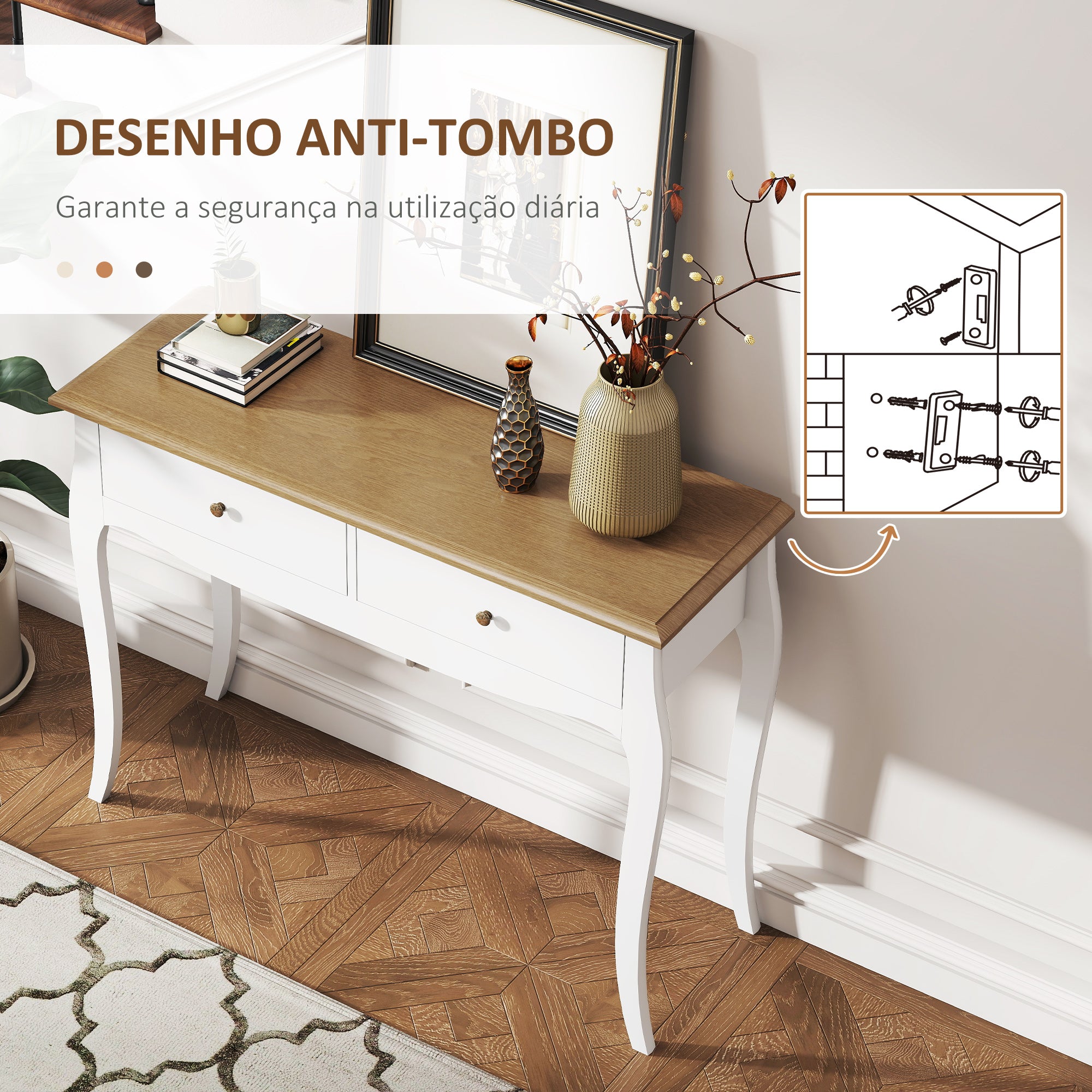 Mesa Consola de Entrada Estilo Francês 100x35x76,5 cm - Branco