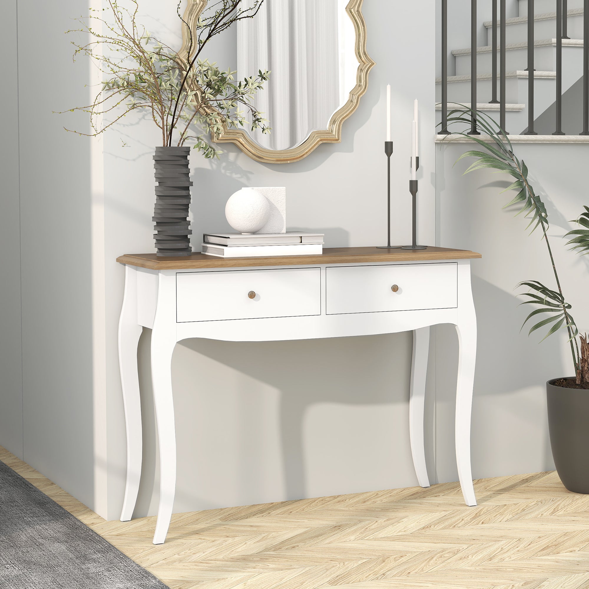 Mesa Consola de Entrada Estilo Francês 100x35x76,5 cm - Branco
