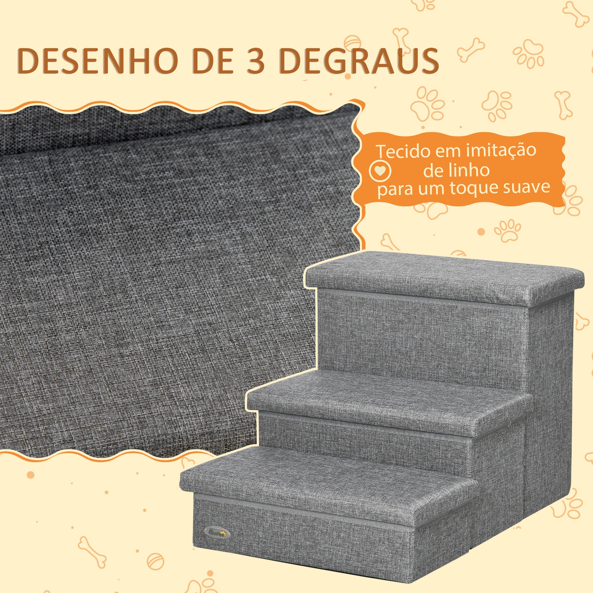 Escada para Animais de Estimação com 3 Degraus 63,5x42,5x40,5 cm Cinza