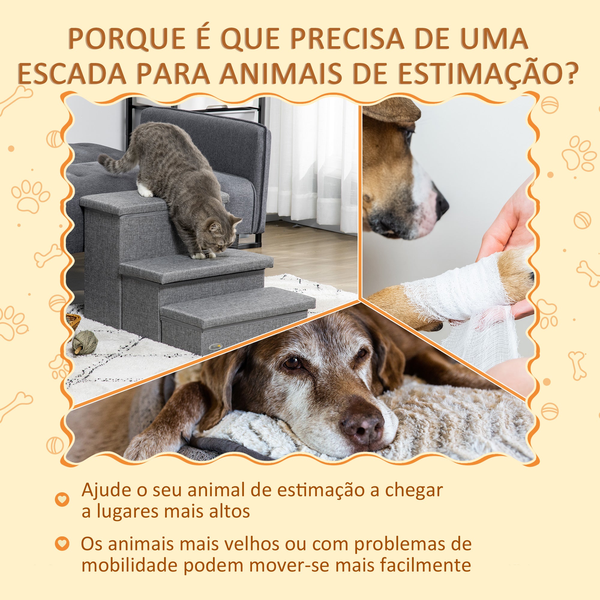Escada para Animais de Estimação com 3 Degraus 63,5x42,5x40,5 cm Cinza