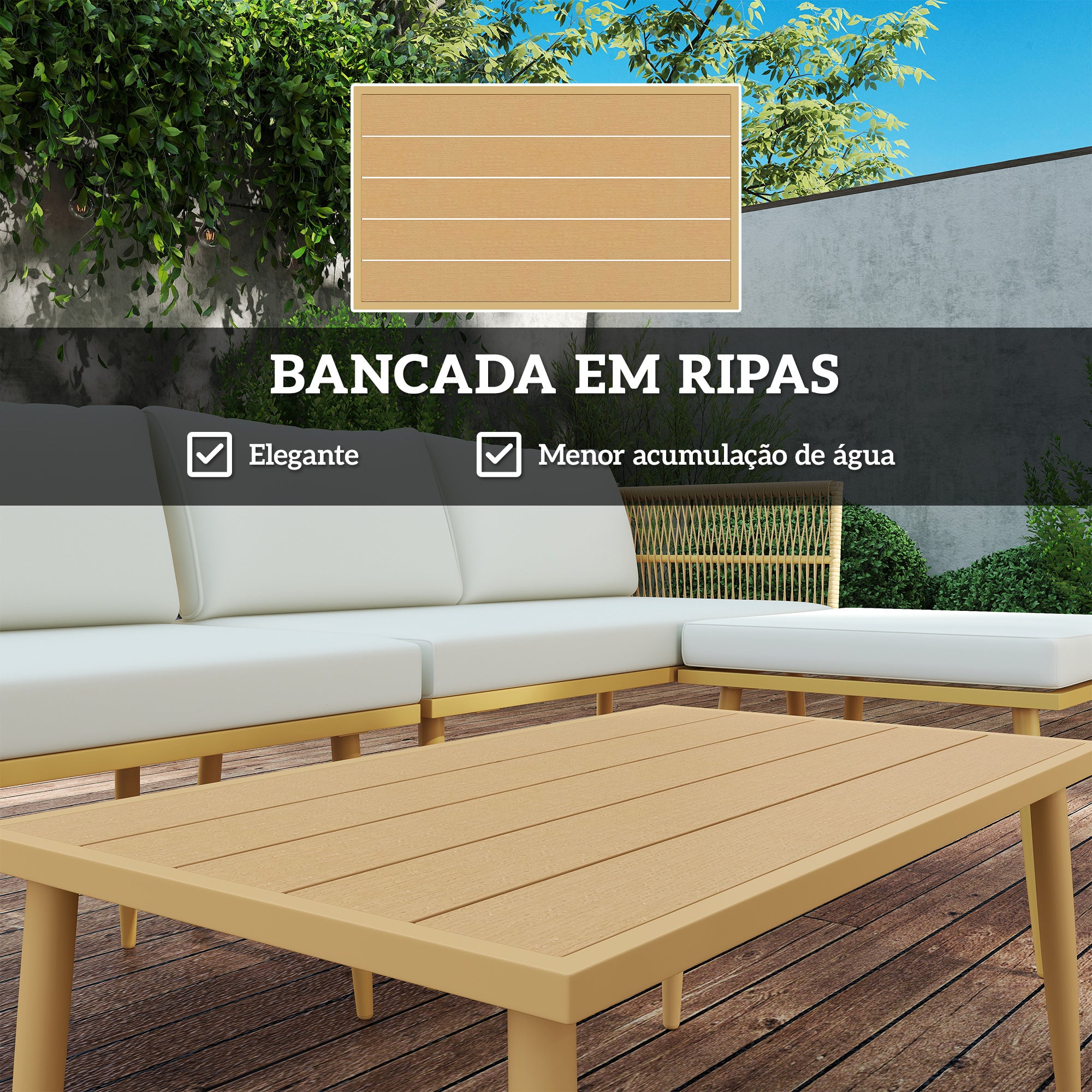 Conjunto de Jardim de Vime Sintético 4 Peças 116x65x70 cm Madeira e Creme