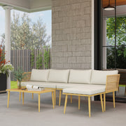 Conjunto de Jardim de Vime Sintético 4 Peças 116x65x70 cm Madeira e Creme