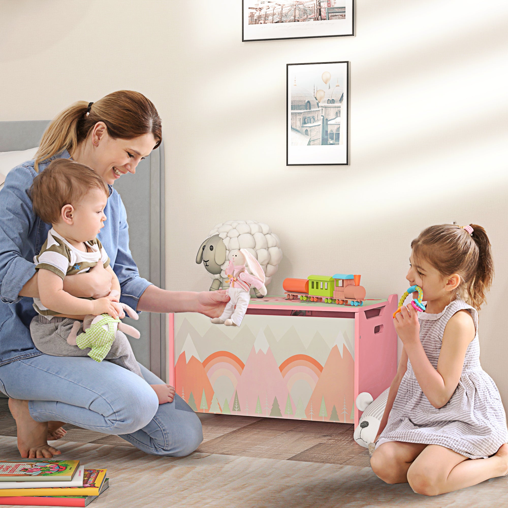 Baú de Brinquedos Organizador Infantil Rosa 60x37x39 cm