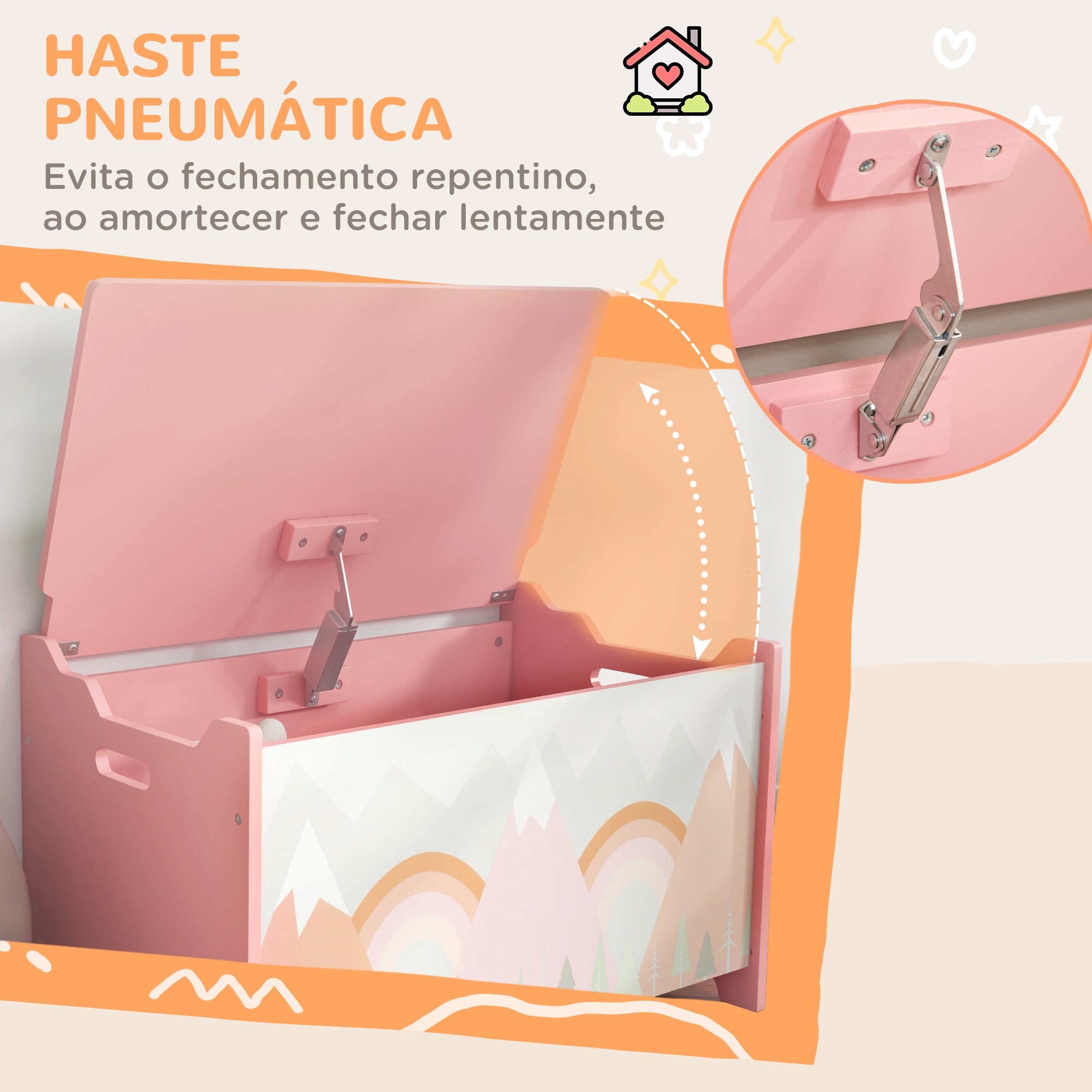 Baú de Brinquedos Organizador Infantil Rosa 60x37x39 cm