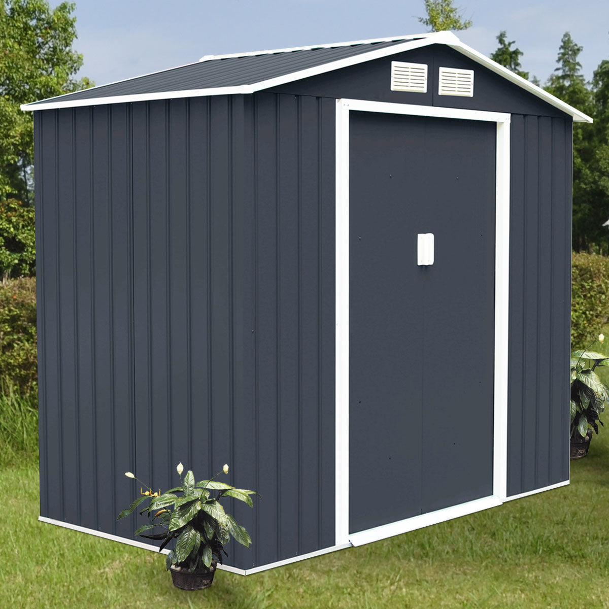 Cobertizo de Jardim em Chapa de Aço Cinzento 213x127x185cm