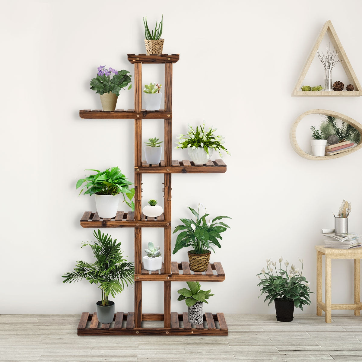 Estante de Madeira com 6 Níveis para Vasos para Interior e Exterior - Natural 75 x 25 x 140 cm