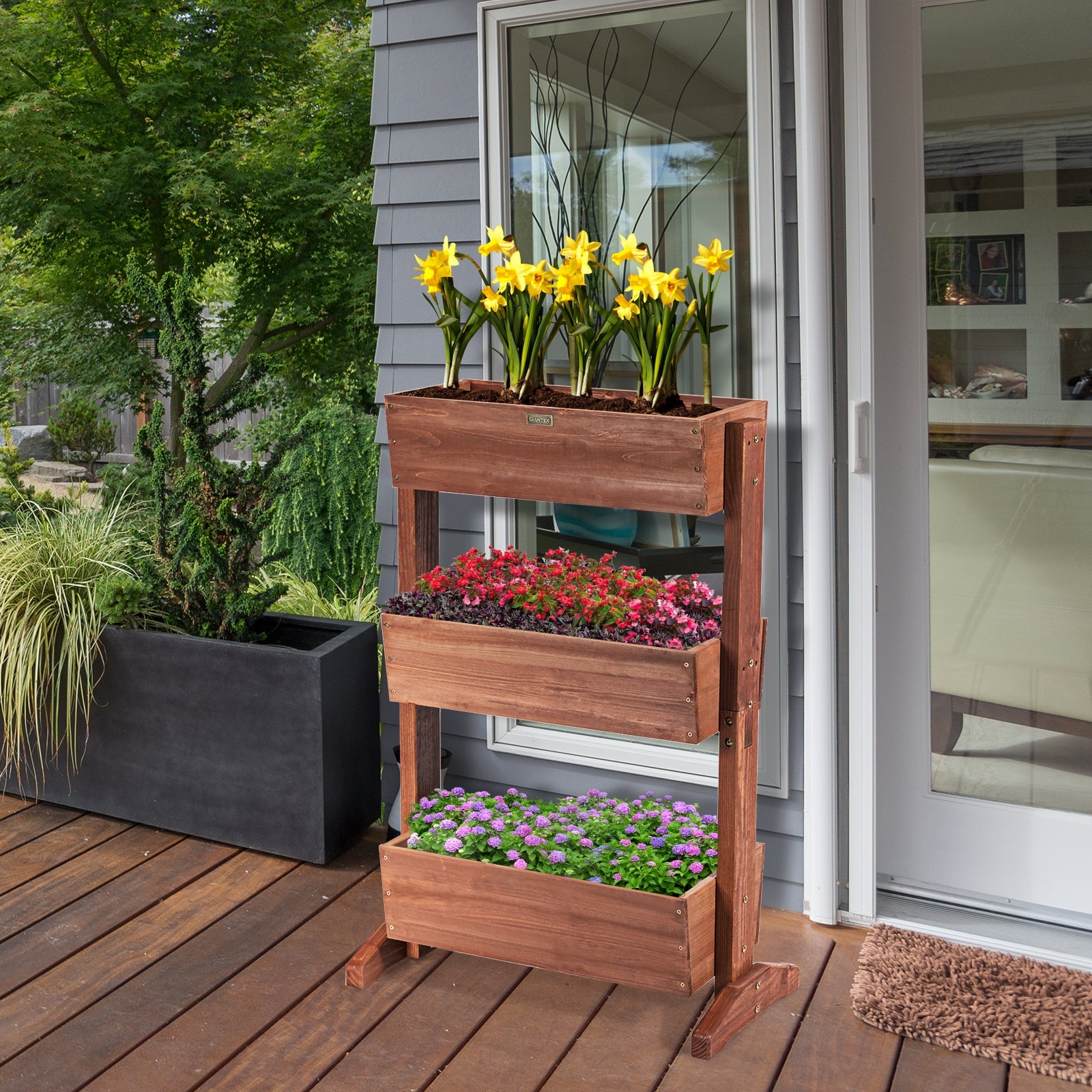 Estante de Madeira com 3 Níveis Escada com Vasos Removíveis Ajustável para Interior Exterior Pátio Castanho 71 x 38 x 105 cm