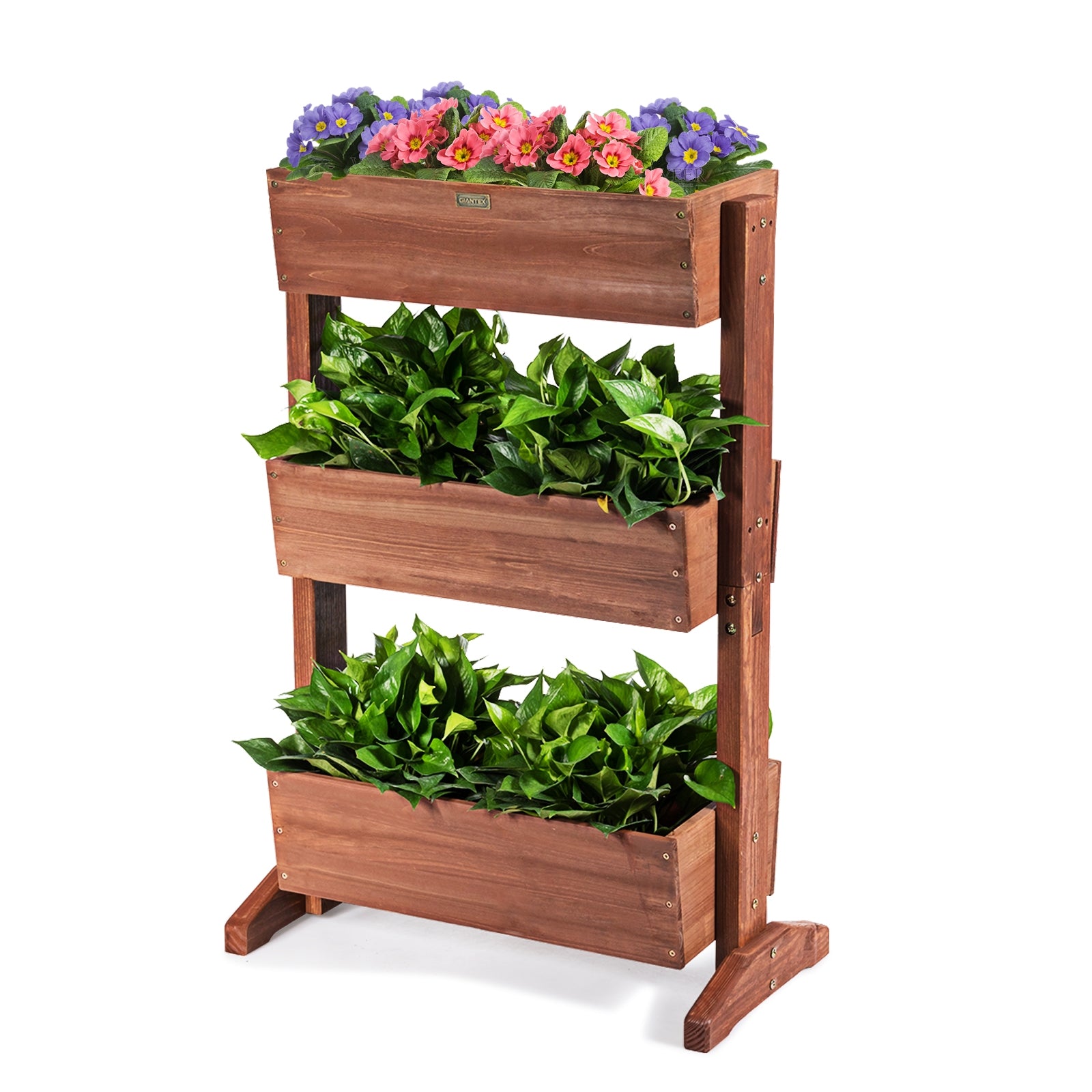Estante de Madeira com 3 Níveis Escada com Vasos Removíveis Ajustável para Interior Exterior Pátio Castanho 71 x 38 x 105 cm