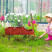 Carro de Madeira Vaso Decorativo com Rodas e 2 Secções para Plantas Jardim Pátio Vermelho 62 x 34 x 60 cm
