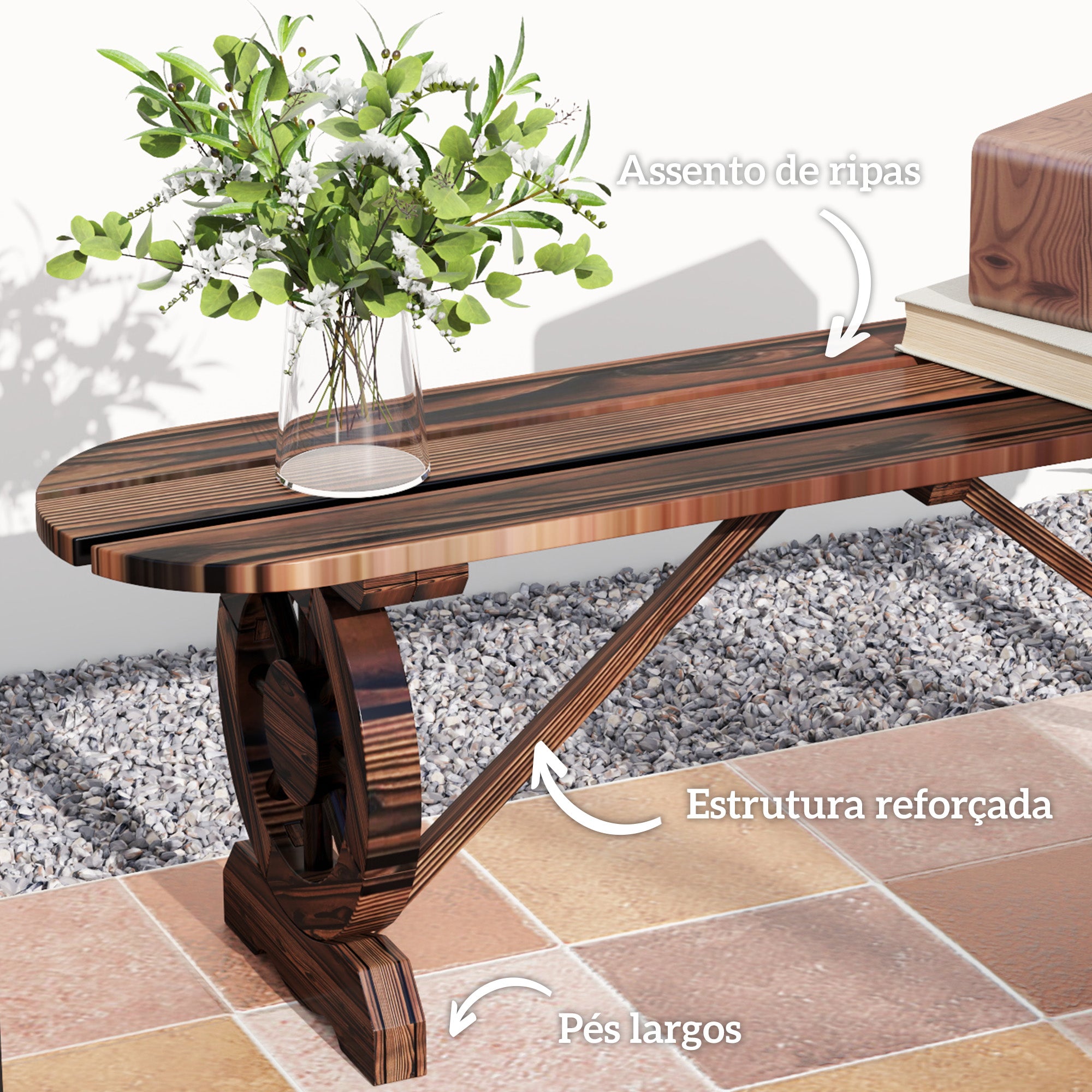 Banco de Jardim 2 Lugares 120x29x39 cm Cor Castanho Rústico