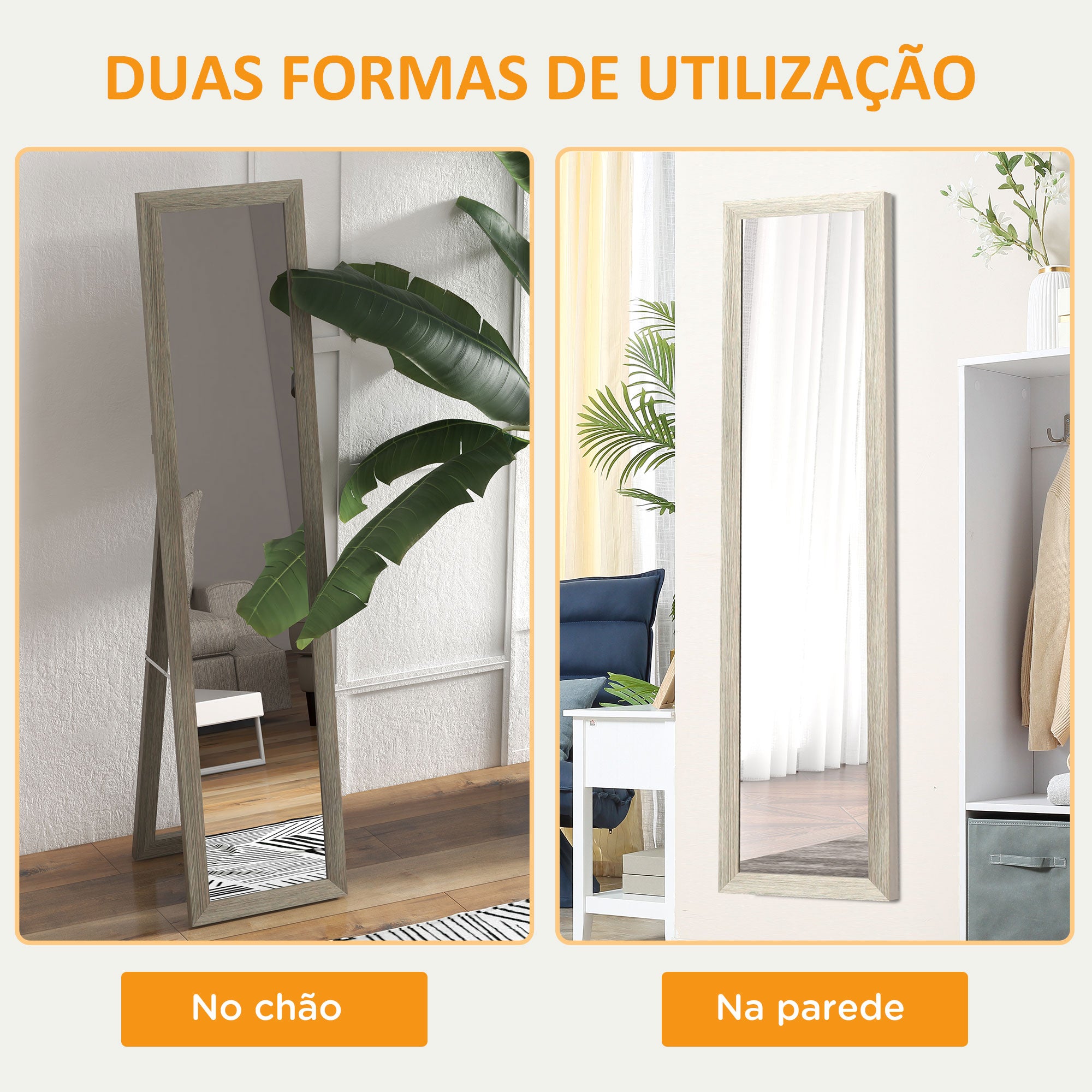 Espelho de corpo inteiro – 37x155 cm – Cinzento – MDF com vidro