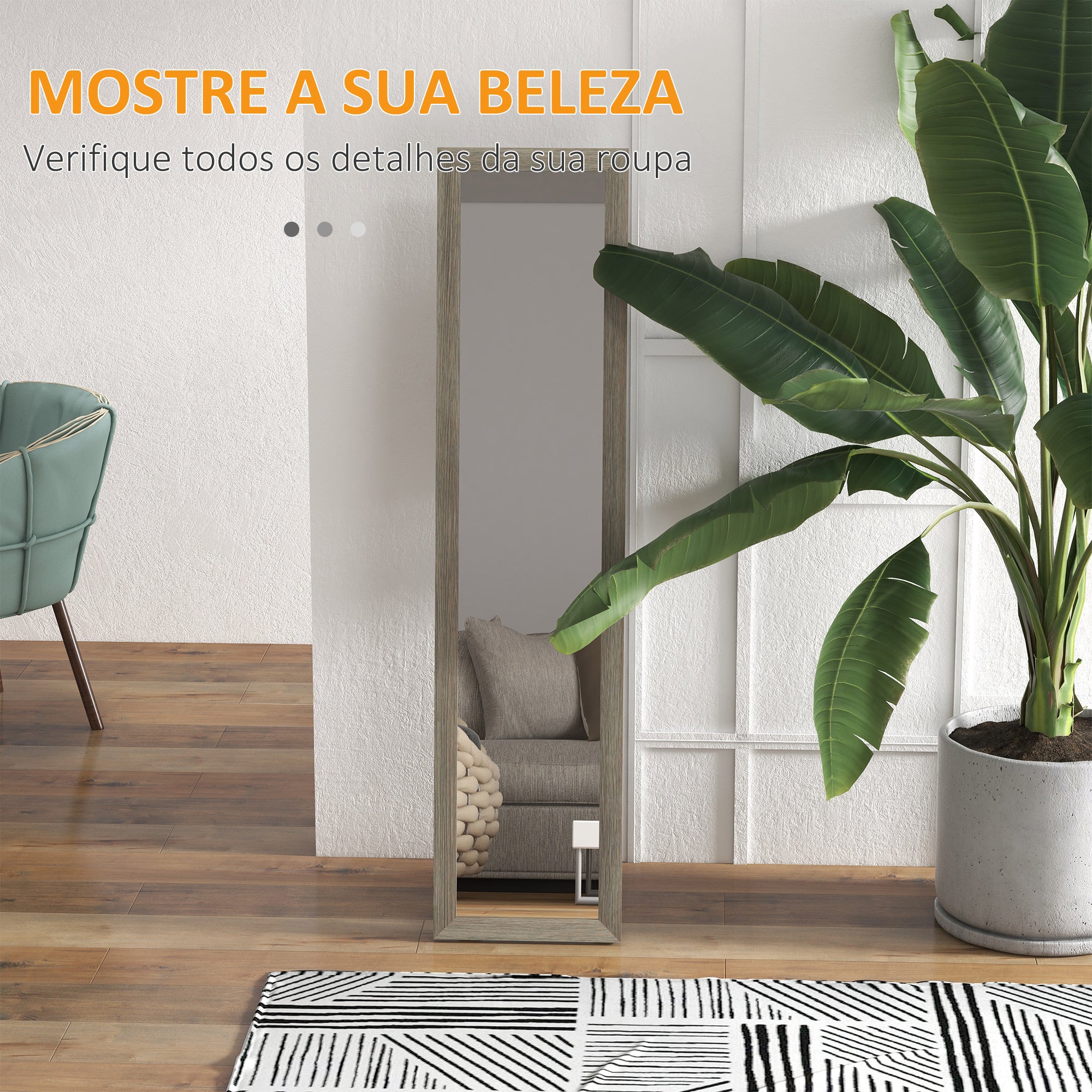 Espelho de corpo inteiro – 37x155 cm – Cinzento – MDF com vidro