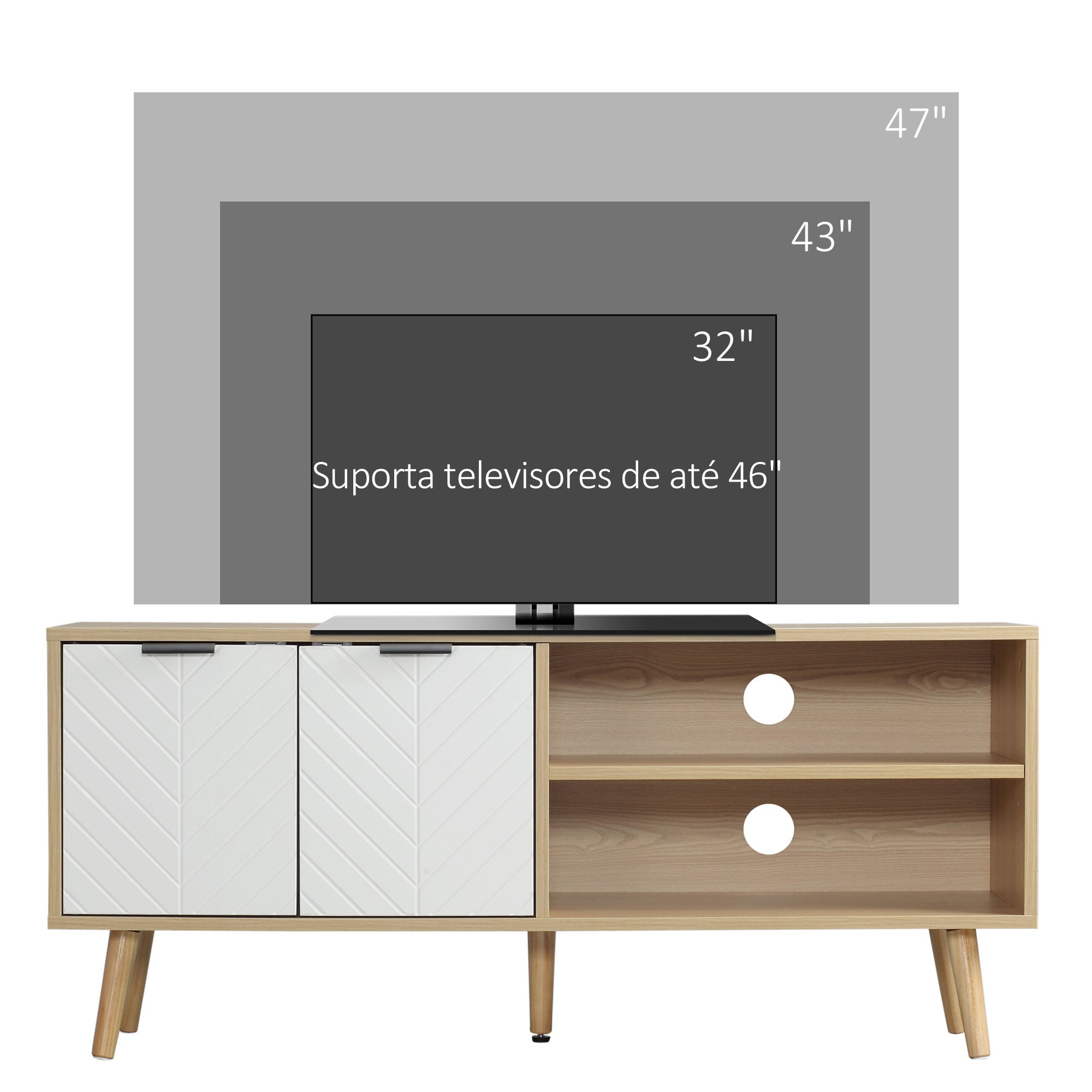 Móvel de TV Moderno para Sala de Estar - 110x39x48,8cm - Madeira e Branco